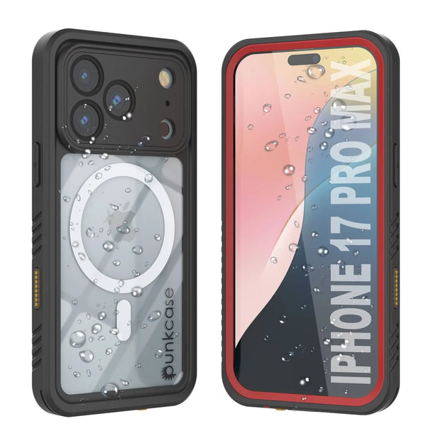 iPhone 17 Pro Max Waterproof Case, Punkcase [Extreme Mag Series] Armor Cover W/ Built In Screen Protector [Red]