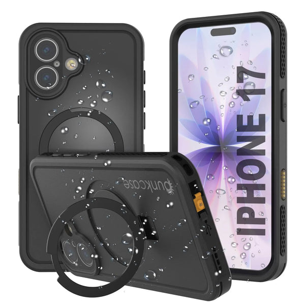 iPhone 17 Waterproof Case [Kickstud 2.0 Series] Protective IP68 Cover W/Screen Protector & Kickstand [Black]