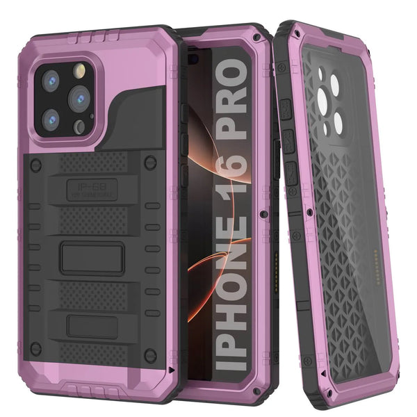 iPhone 16 Pro Metal Extreme 3.0 Series Aluminum Waterproof Case IP68 W/Buillt in Screen Protector & Kickstand [Pink]