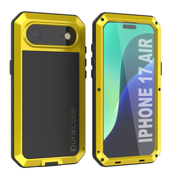 iPhone 17 Air Metal Case, Heavy Duty Military Grade Armor Cover [shock proof] Full Body Hard [Yellow]