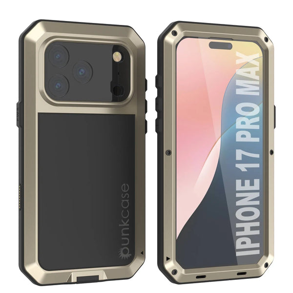 iPhone 17 Pro Max Metal Case, Heavy Duty Military Grade Armor Cover [shock proof] Full Body Hard [Gold]