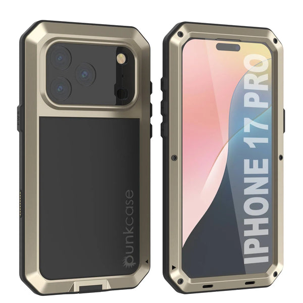 iPhone 17 Pro Metal Case, Heavy Duty Military Grade Armor Cover [shock proof] Full Body Hard [Gold]