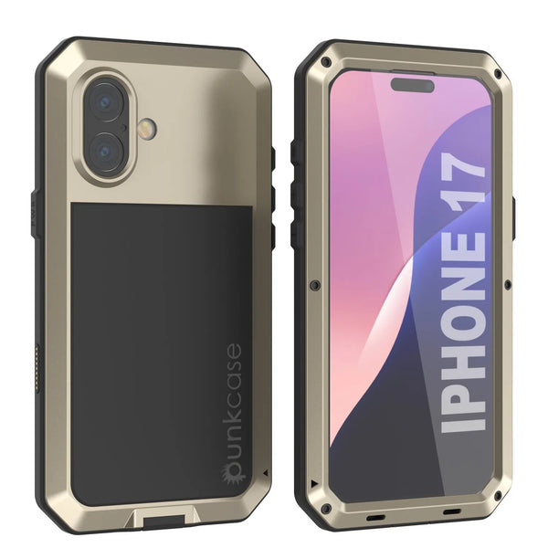 iPhone 17 Metal Case, Heavy Duty Military Grade Armor Cover [shock proof] Full Body Hard [Gold]