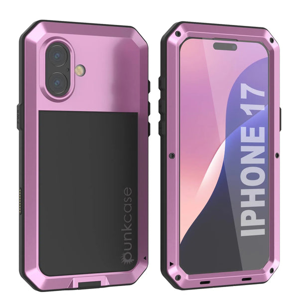 iPhone 17 Metal Case, Heavy Duty Military Grade Armor Cover [shock proof] Full Body Hard [Pink]