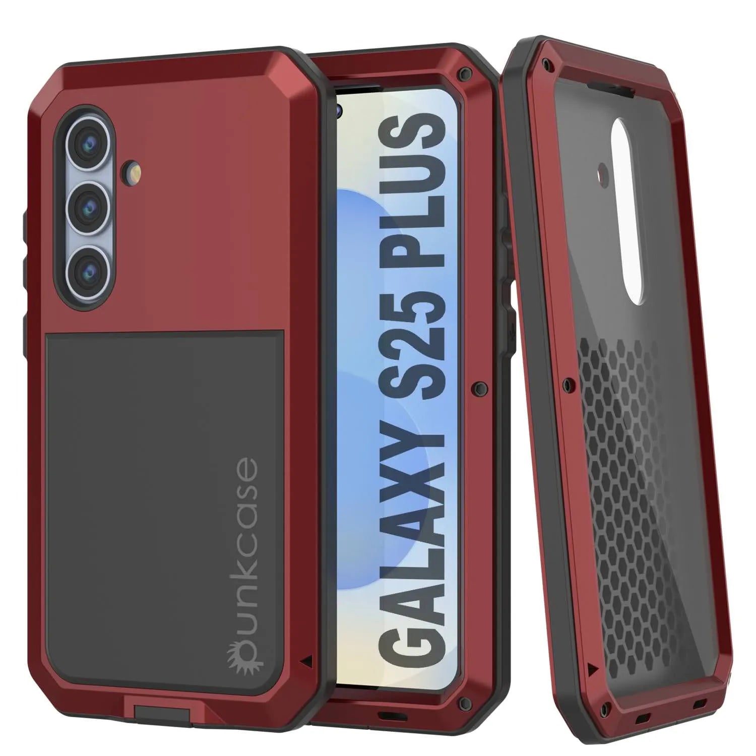 Galaxy S25 Plus Metal Case, Heavy Duty Military Grade Armor Cover [shock proof] Full Body Hard [Red]