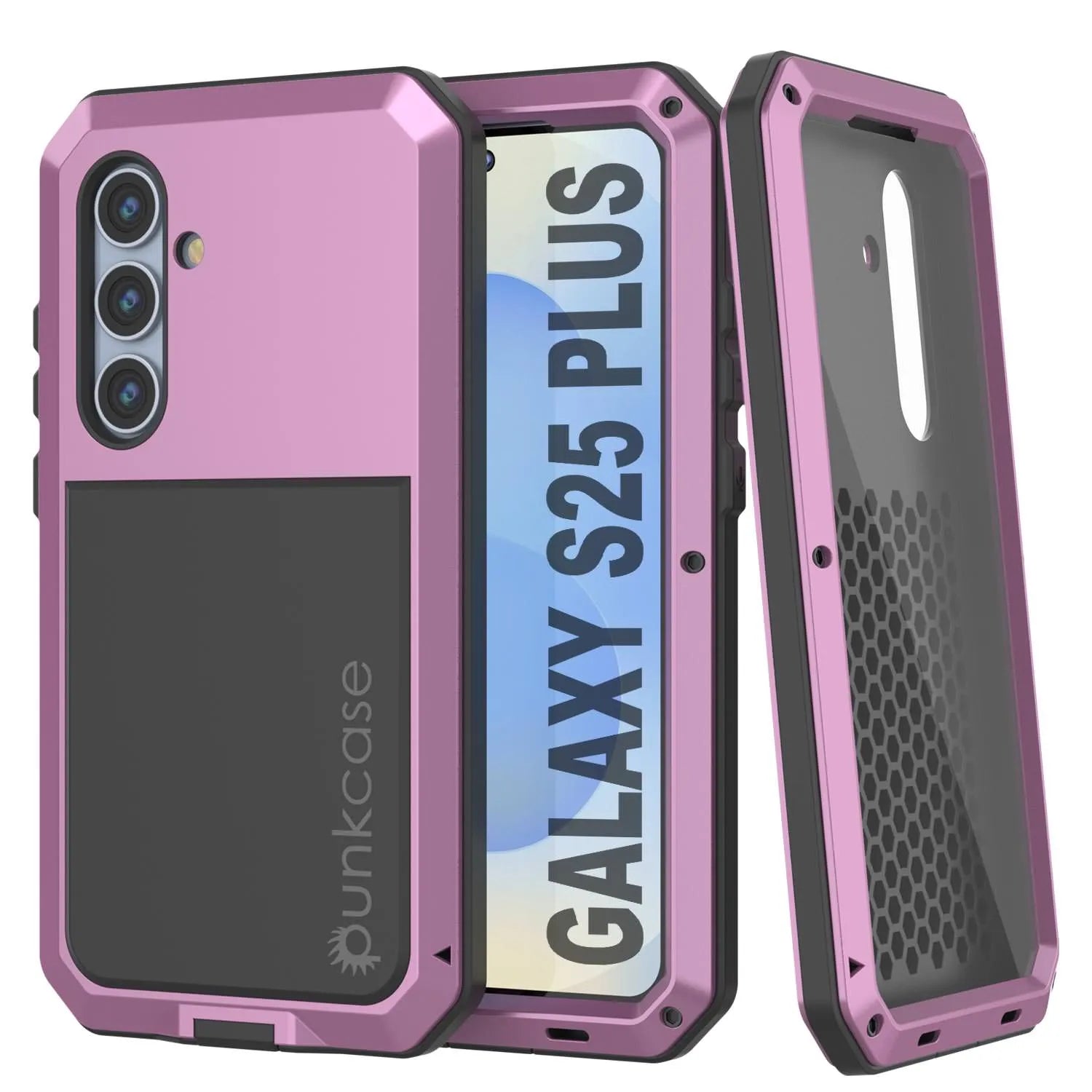 Galaxy S25 Plus Metal Case, Heavy Duty Military Grade Armor Cover [shock proof] Full Body Hard [Pink]