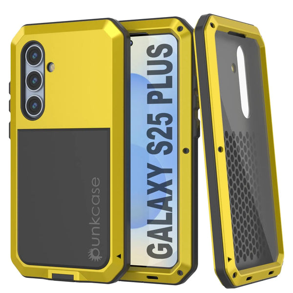 Galaxy S25 Plus Metal Case, Heavy Duty Military Grade Armor Cover [shock proof] Full Body Hard [Yellow]