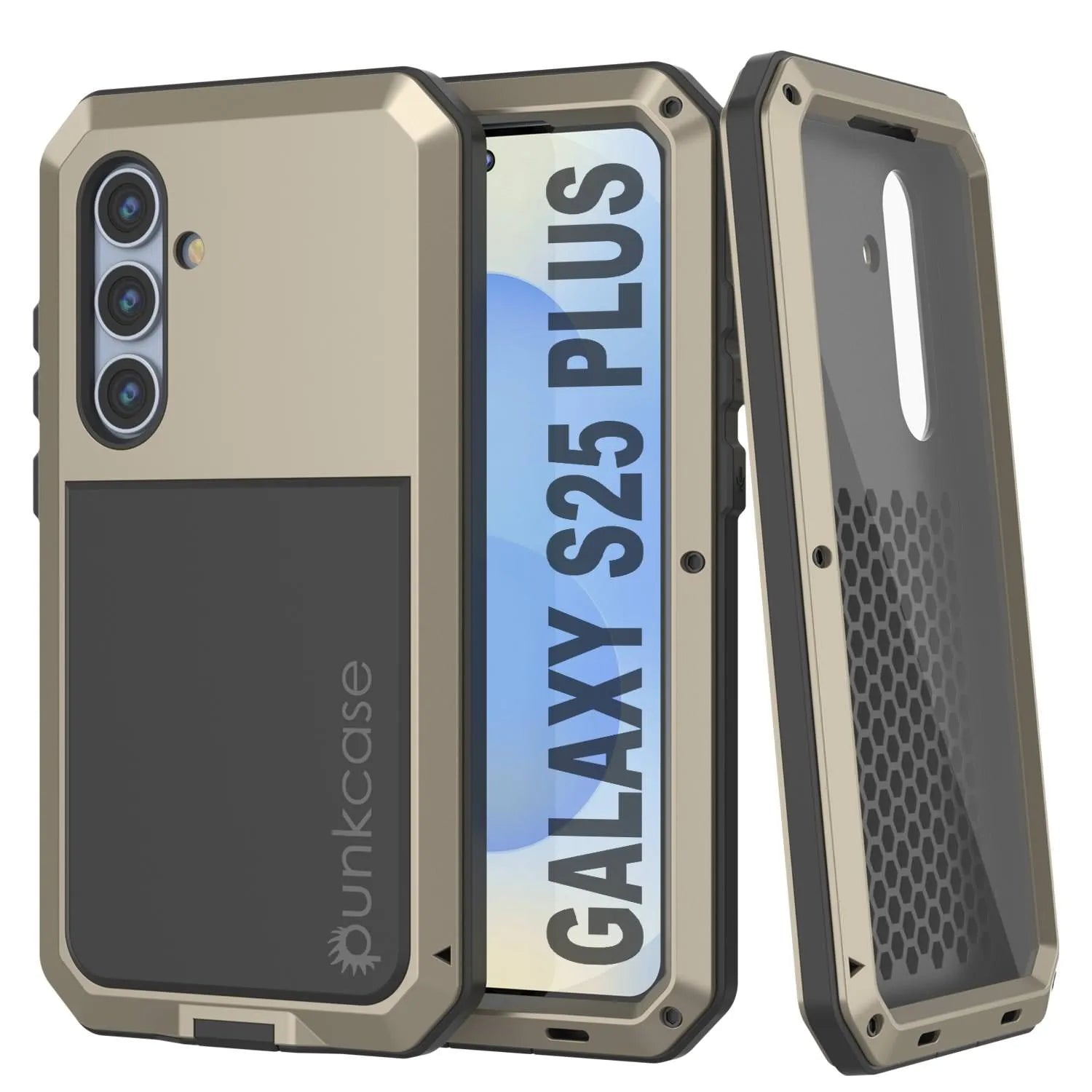 Galaxy S25 Plus Metal Case, Heavy Duty Military Grade Armor Cover [shock proof] Full Body Hard [Gold]