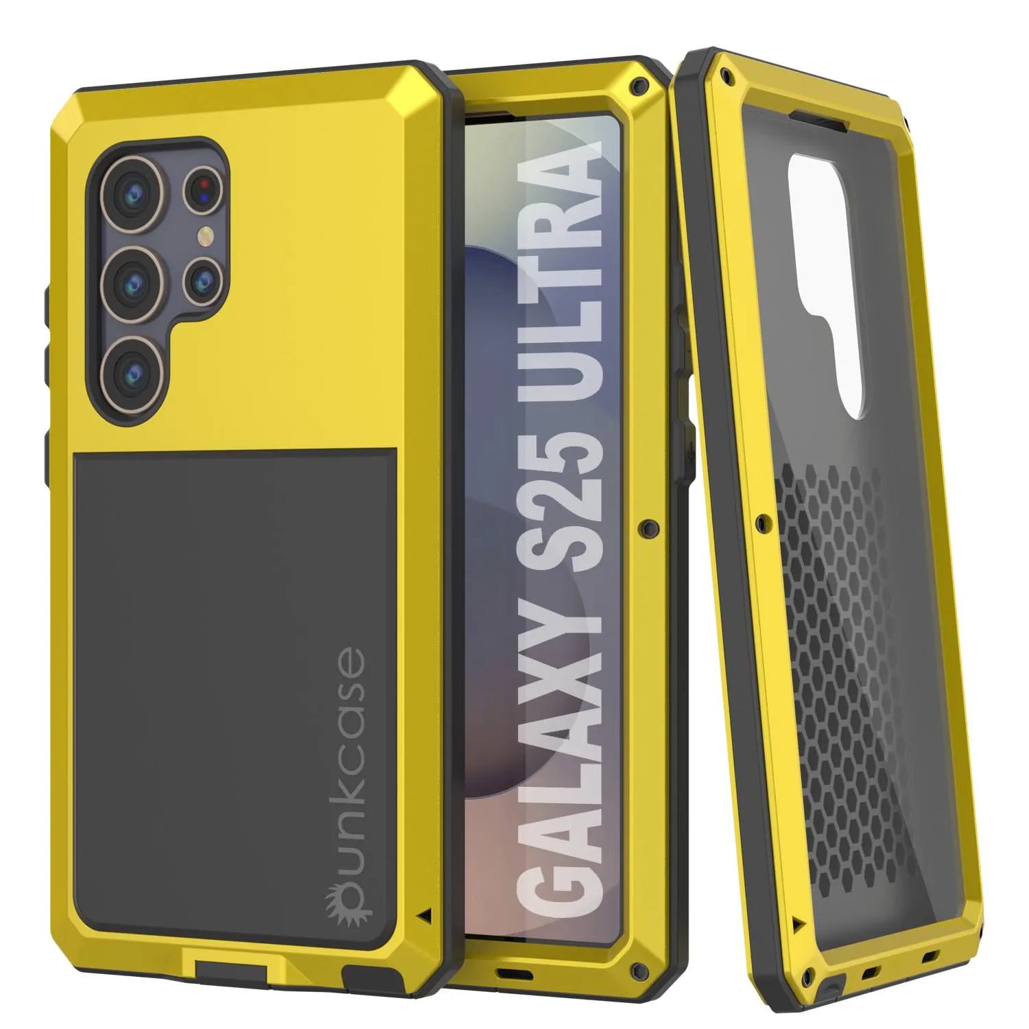 Galaxy S25 Ultra Metal Case, Heavy Duty Military Grade Armor Cover [shock proof] Full Body Hard [Yellow]