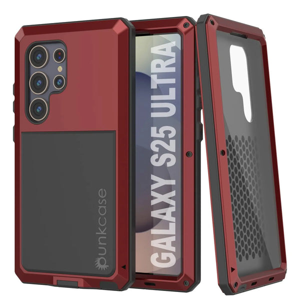 Galaxy S25 Ultra Metal Case, Heavy Duty Military Grade Armor Cover [shock proof] Full Body Hard [Red]