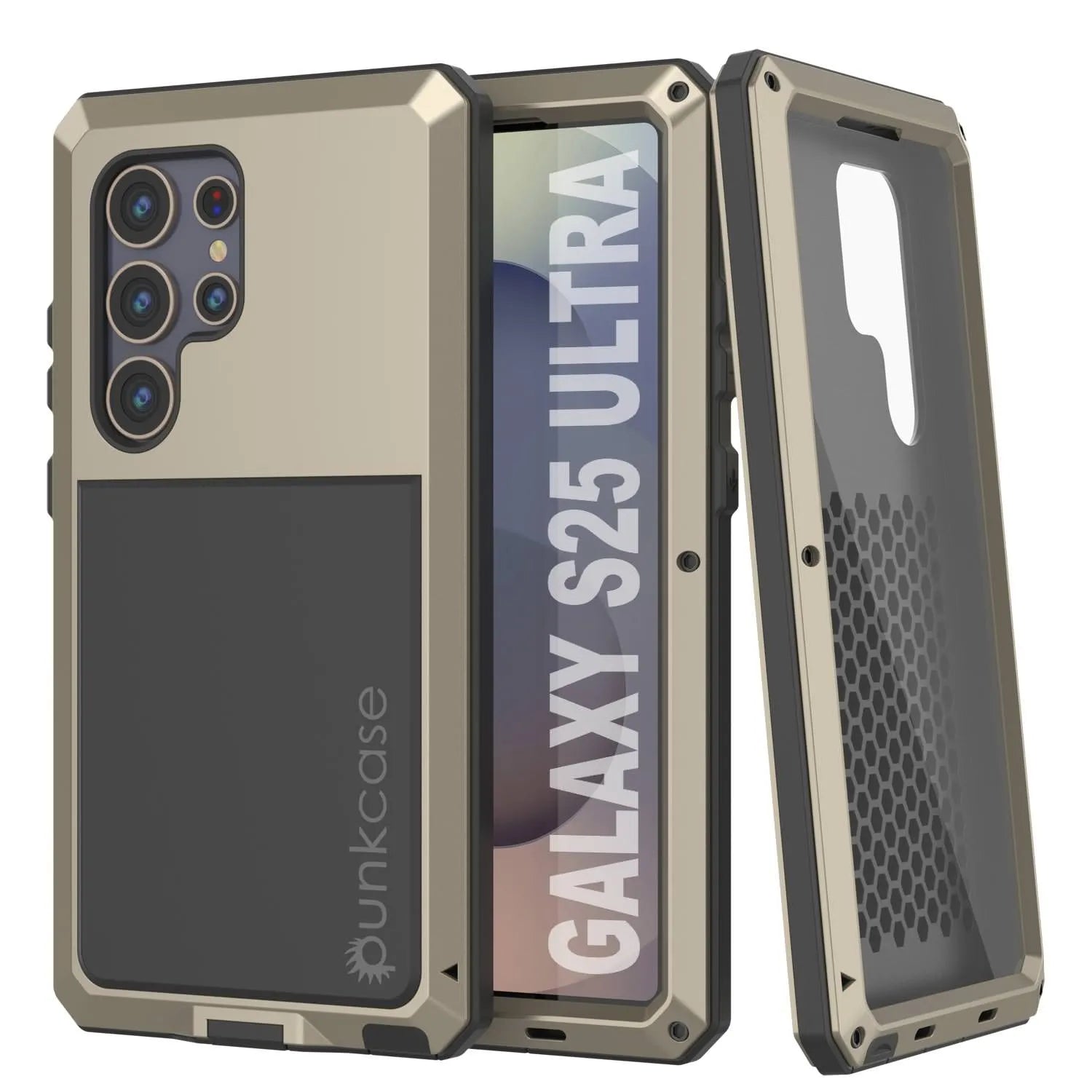 Galaxy S25 Ultra Metal Case, Heavy Duty Military Grade Armor Cover [shock proof] Full Body Hard [Gold]