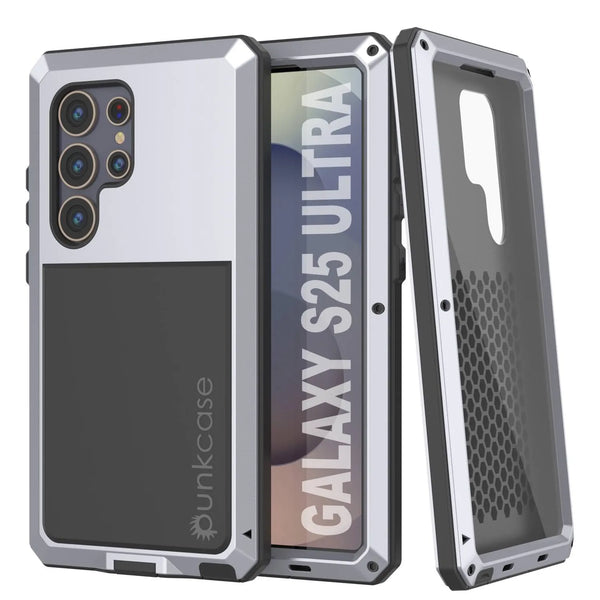 Galaxy S25 Ultra Metal Case, Heavy Duty Military Grade Armor Cover [shock proof] Full Body Hard [White]