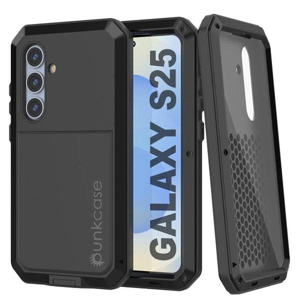 Galaxy S25 Metal Case, Heavy Duty Military Grade Armor Cover [shock proof] Full Body Hard [Black]