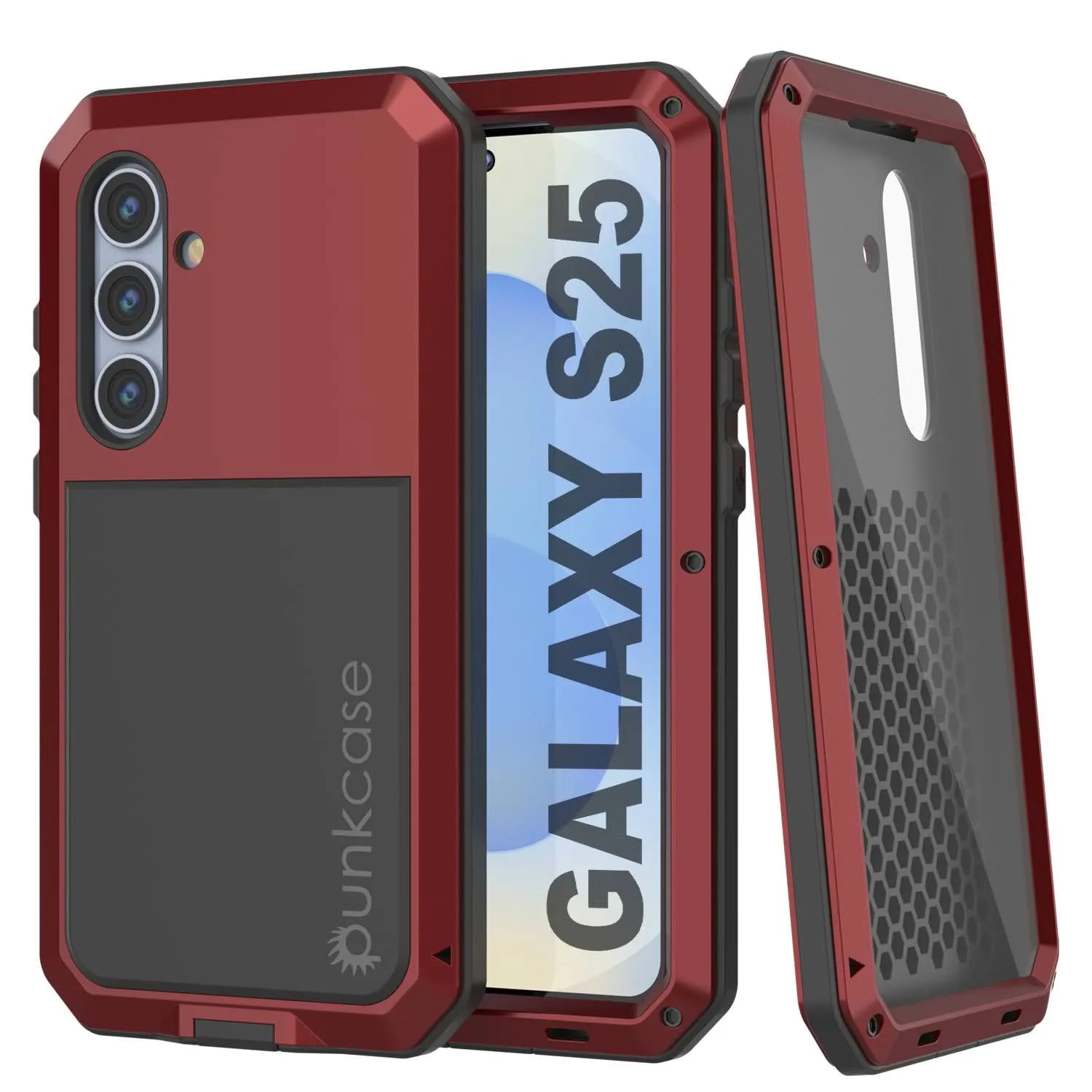 Galaxy S25 Metal Case, Heavy Duty Military Grade Armor Cover [shock proof] Full Body Hard [Red]