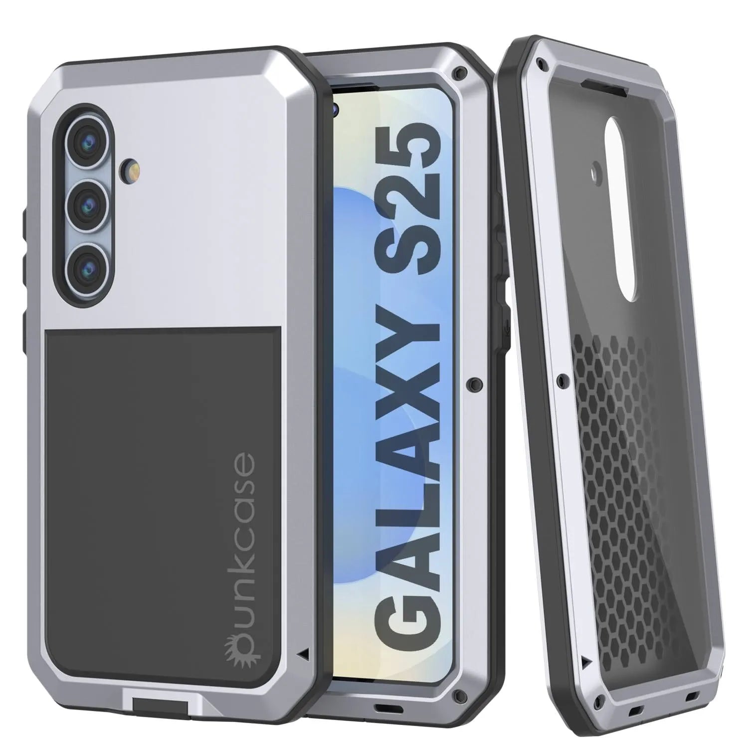 Galaxy S25 Metal Case, Heavy Duty Military Grade Armor Cover [shock proof] Full Body Hard [White]