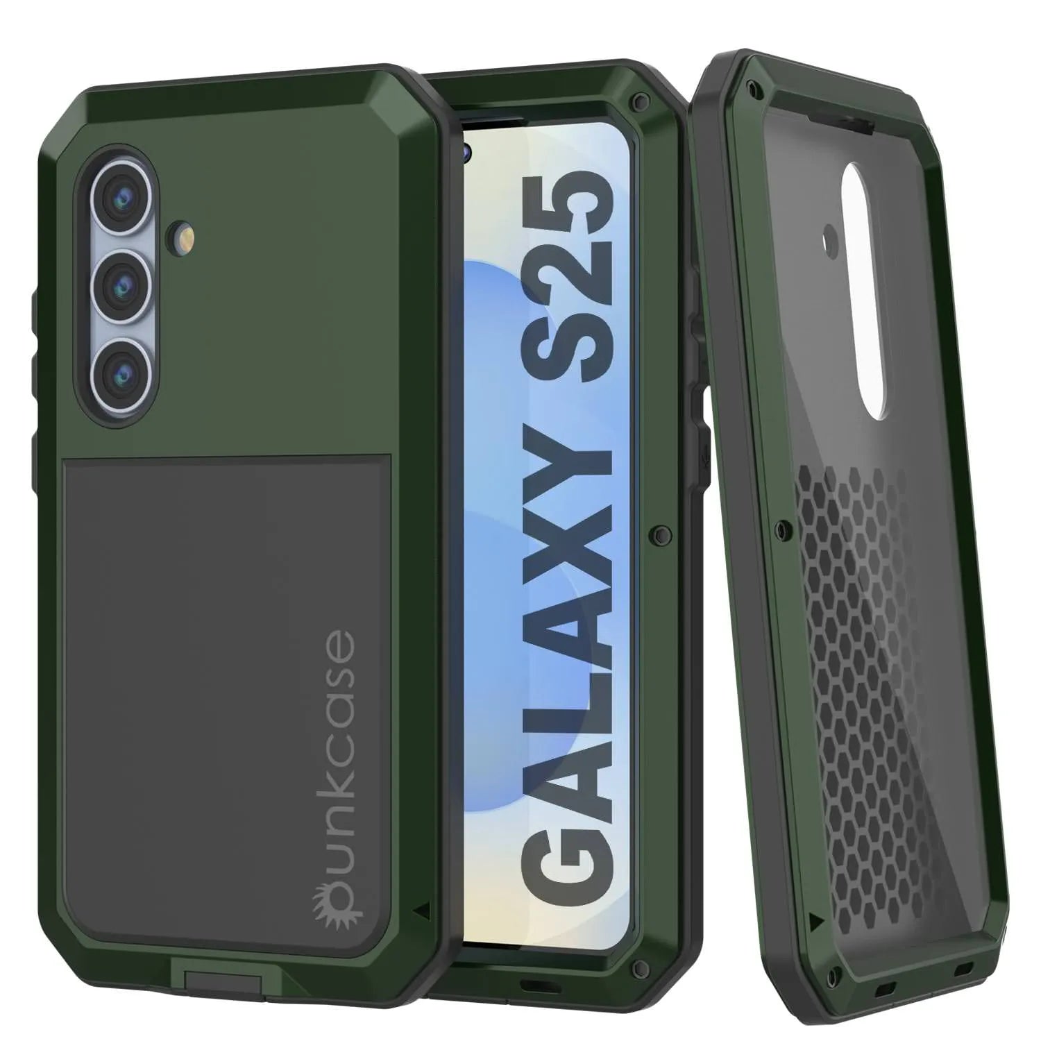 Galaxy S25 Metal Case, Heavy Duty Military Grade Armor Cover [shock proof] Full Body Hard [Dark Green]