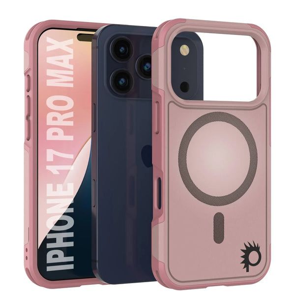PunkCase iPhone 17 Pro Max Case, [Spartan 2.0 Series] Clear Rugged Heavy Duty Cover W/Built in Screen Protector [pink]