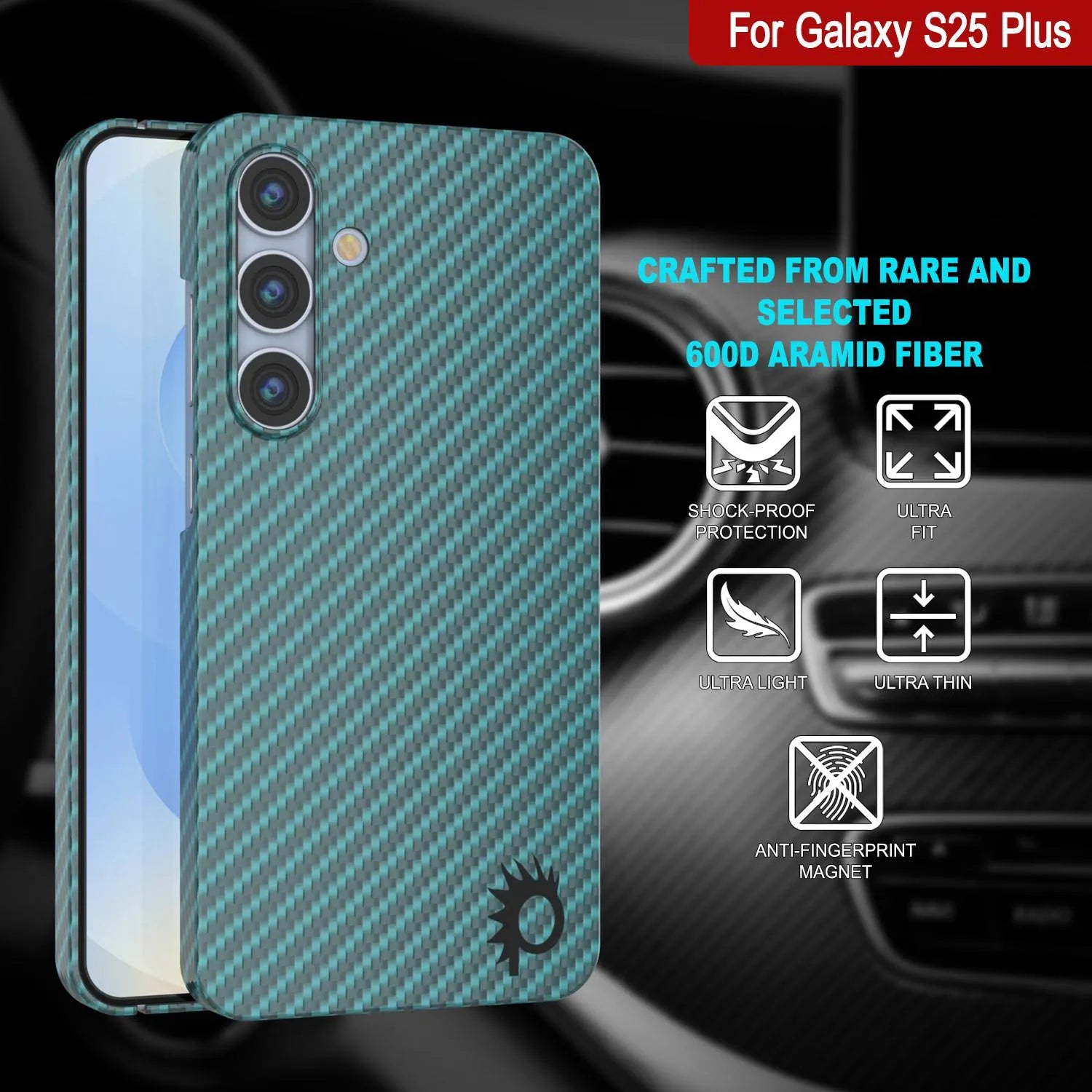Punkcase Galaxy S25 Plus Carbon Fiber Case [AramidShield Series] Ultra Slim & Light Kevlar [Teal]