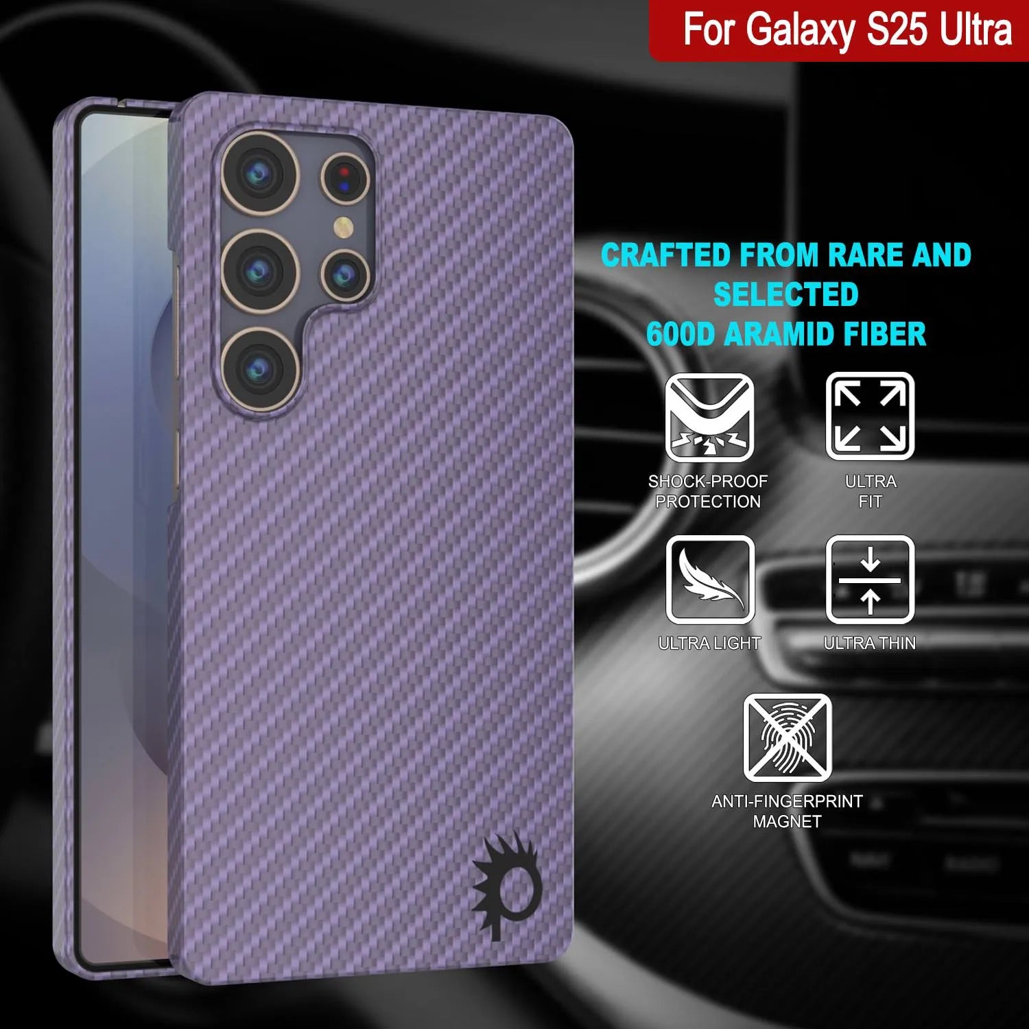 Punkcase Galaxy S25 Ultra Carbon Fiber Case [AramidShield Series] Ultra Slim & Light Kevlar [Lilac]