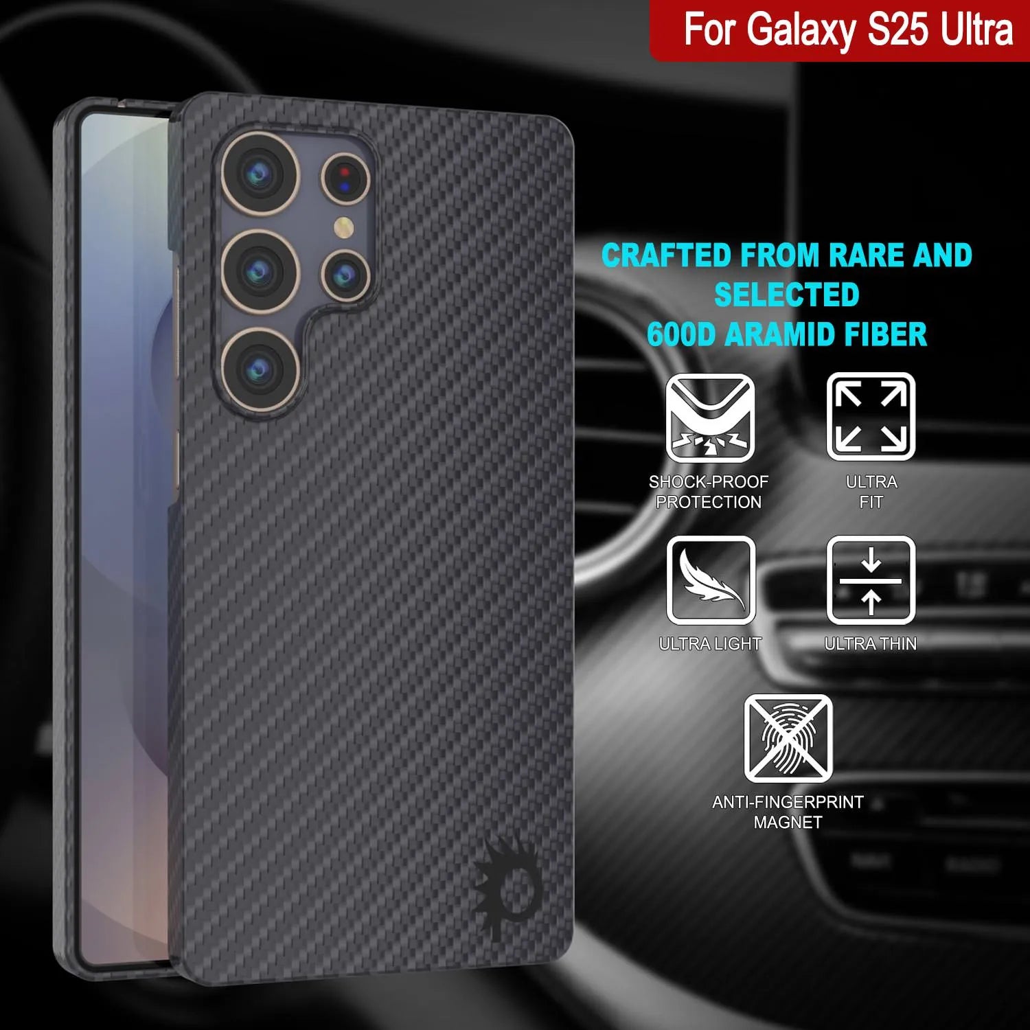 Punkcase Galaxy S25 Ultra Carbon Fiber Case [AramidShield Series] Ultra Slim & Light Kevlar [Black]