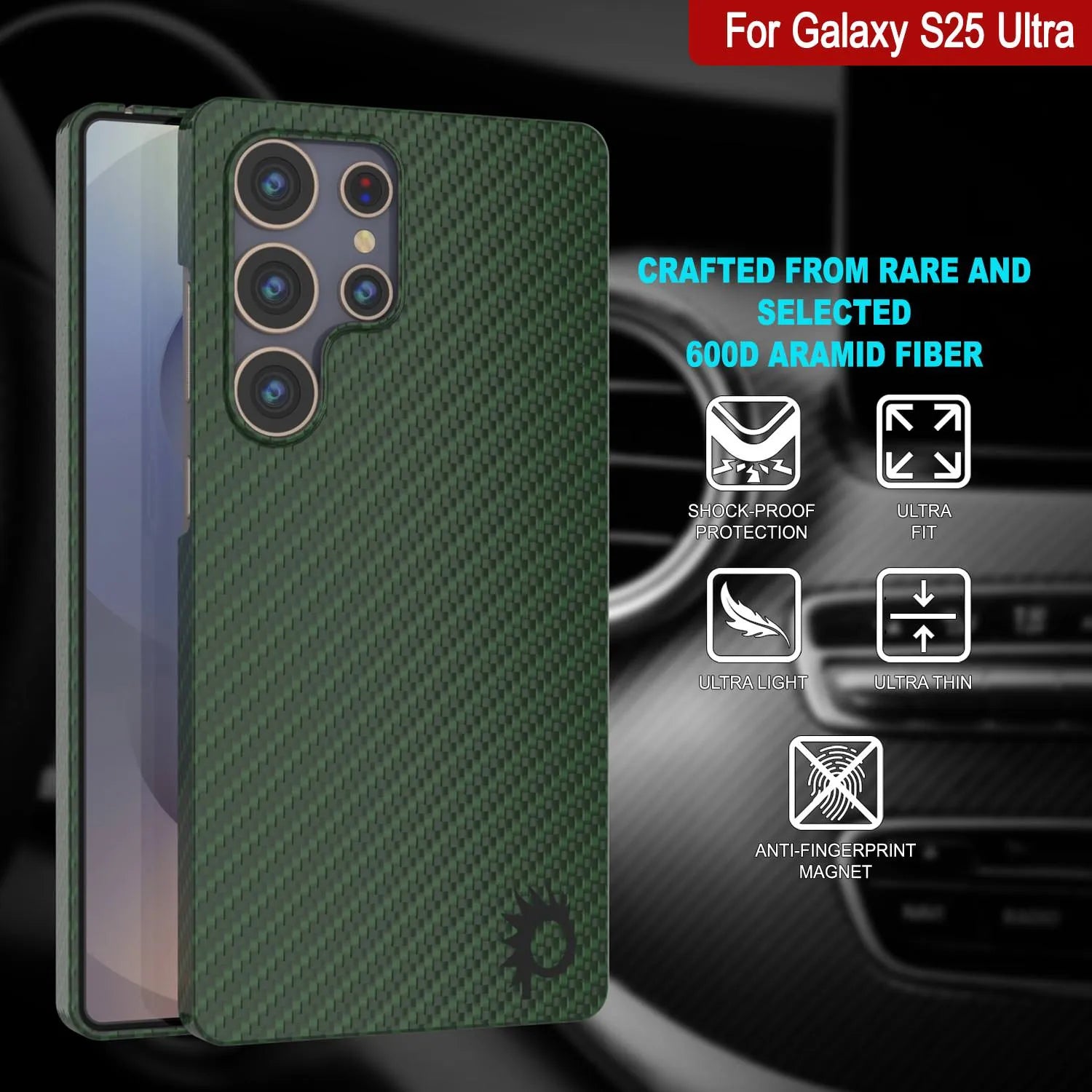 Punkcase Galaxy S25 Ultra Carbon Fiber Case [AramidShield Series] Ultra Slim & Light Kevlar [Green]