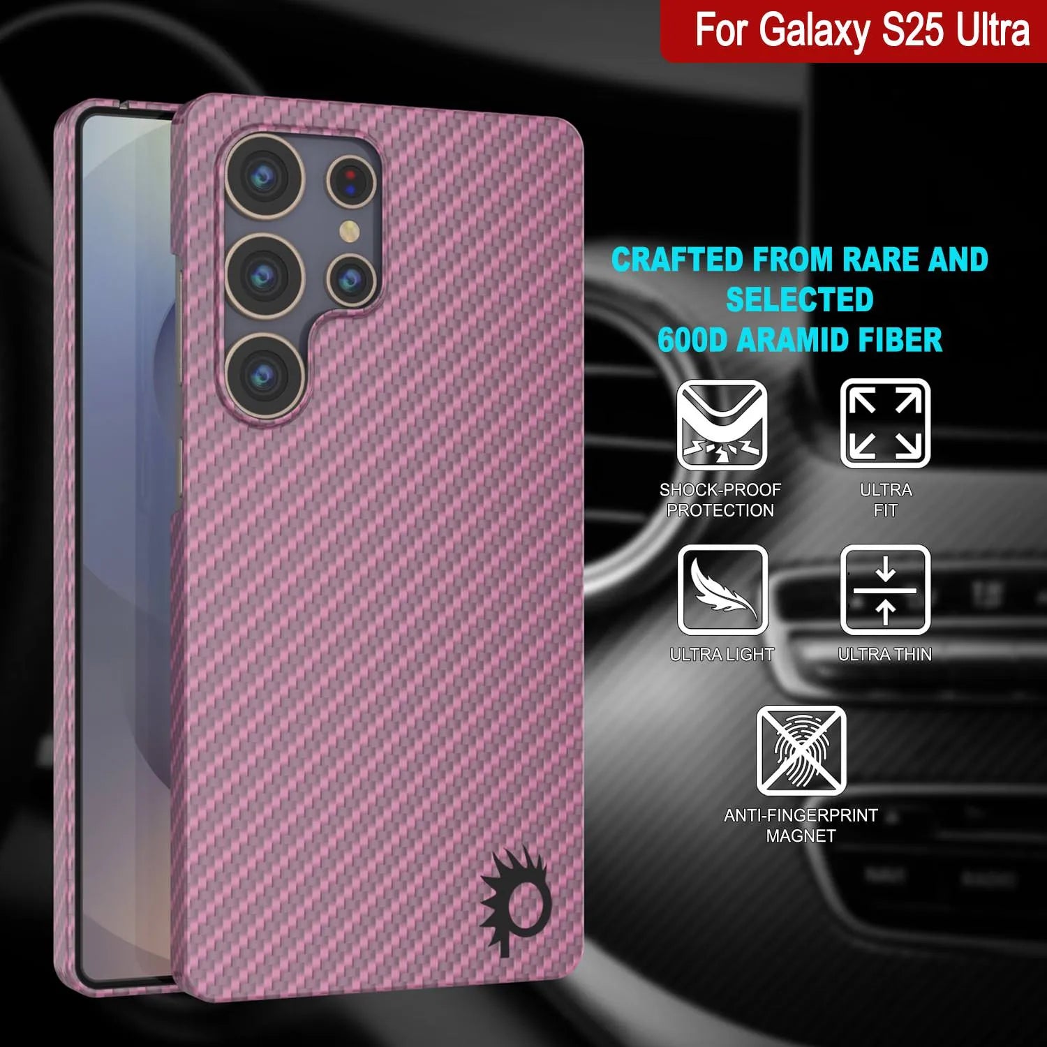 Punkcase Galaxy S25 Ultra Carbon Fiber Case [AramidShield Series] Ultra Slim & Light Kevlar [Pink]