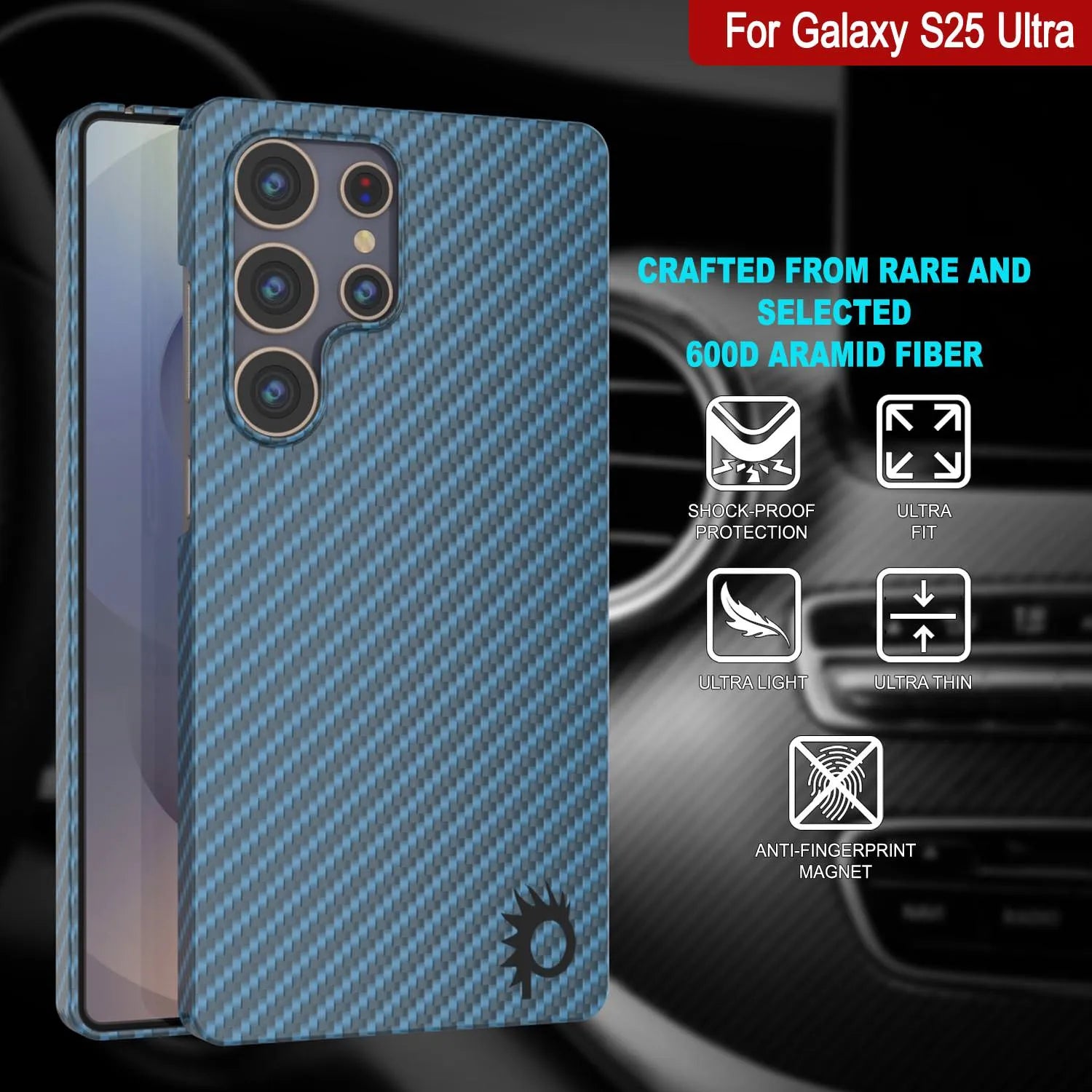 Punkcase Galaxy S25 Ultra Carbon Fiber Case [AramidShield Series] Ultra Slim & Light Kevlar [Blue]