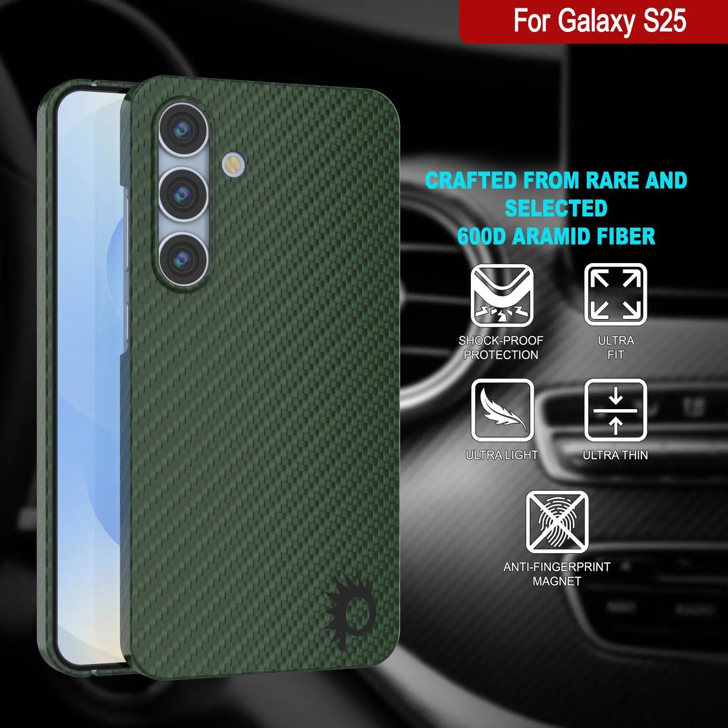 Punkcase Galaxy S25 Carbon Fiber Case [AramidShield Series] Ultra Slim & Light Kevlar [Green]