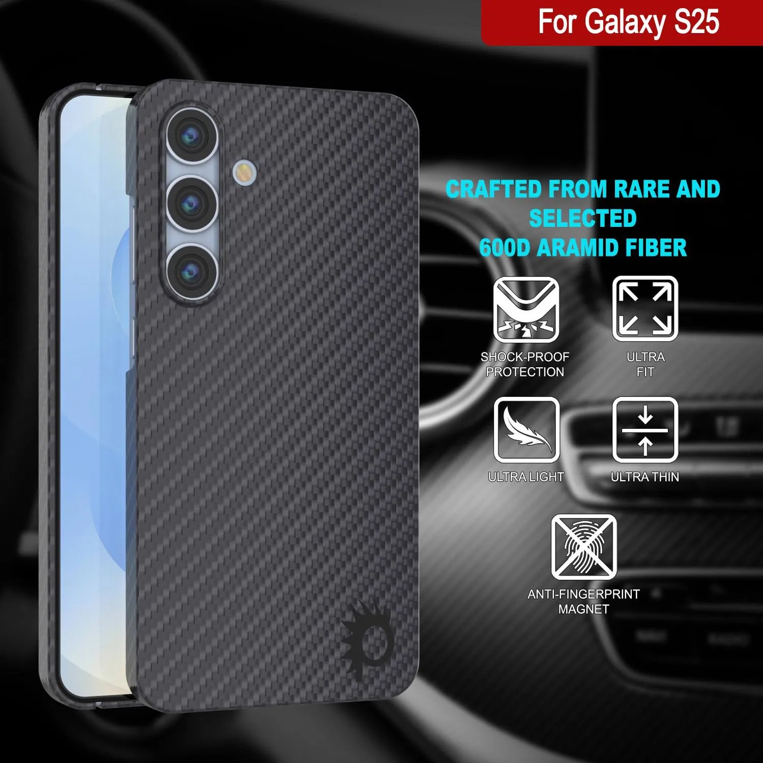 Punkcase Galaxy S25 Carbon Fiber Case [AramidShield Series] Ultra Slim & Light Kevlar [Black]