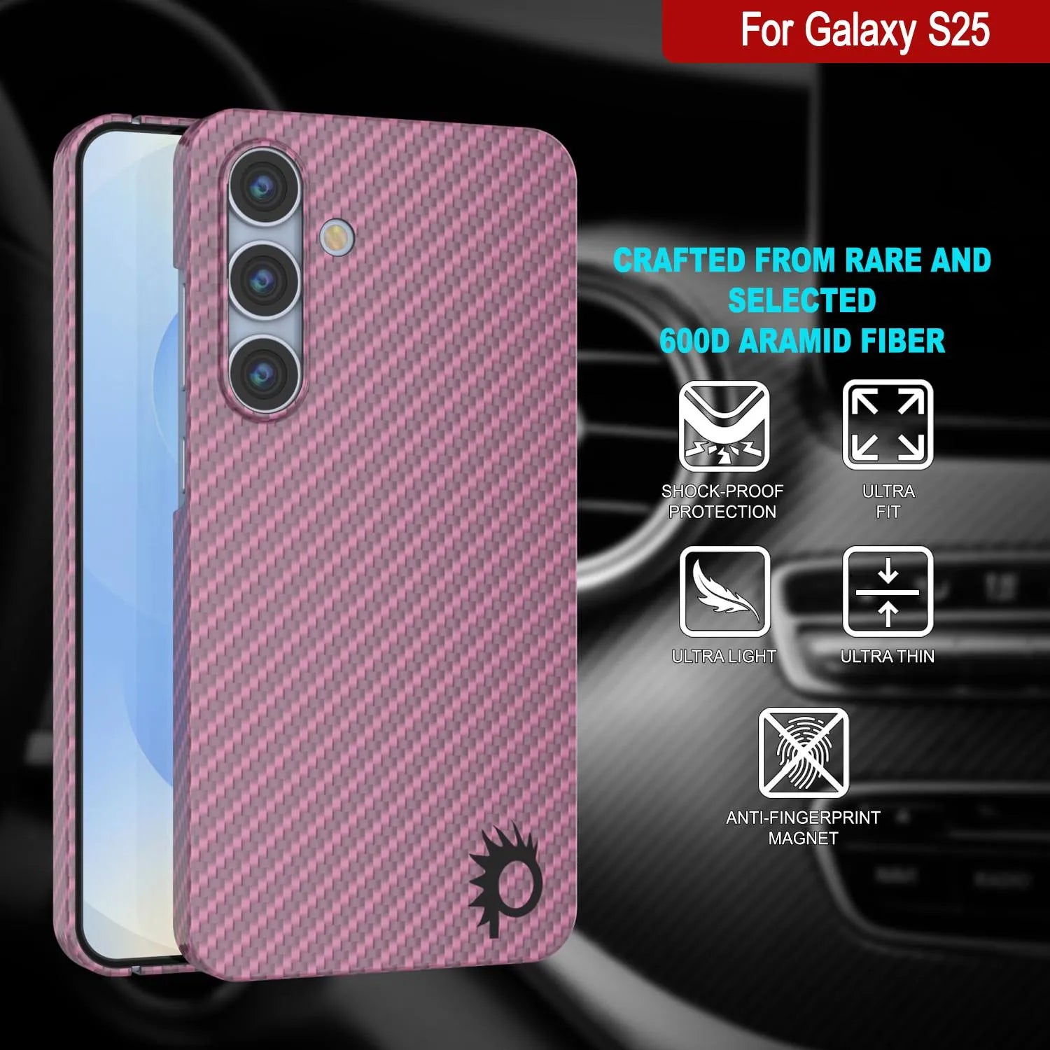 Punkcase Galaxy S25 Carbon Fiber Case [AramidShield Series] Ultra Slim & Light Kevlar [Pink]