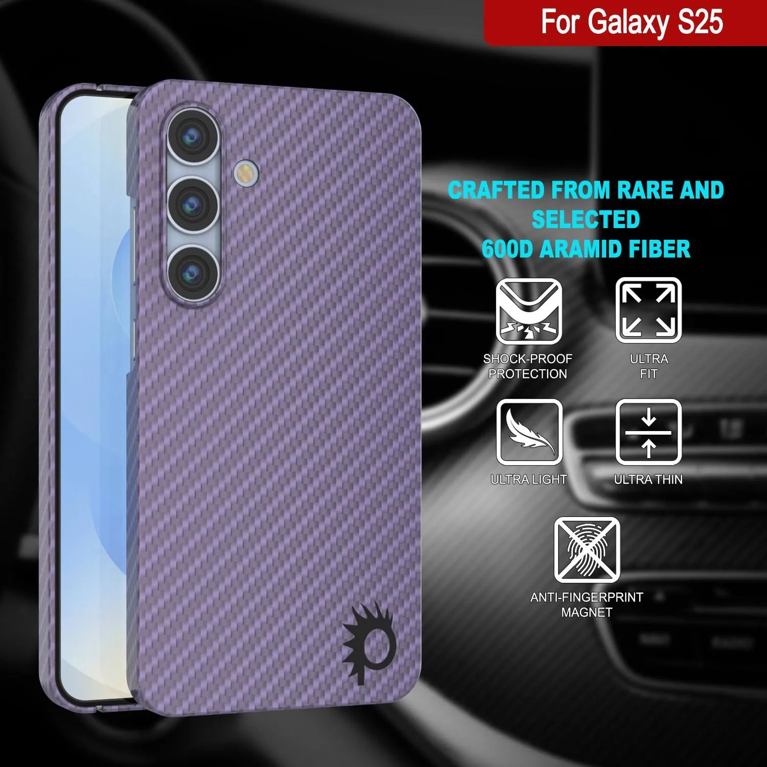 Punkcase Galaxy S25 Carbon Fiber Case [AramidShield Series] Ultra Slim & Light Kevlar [Lilac]