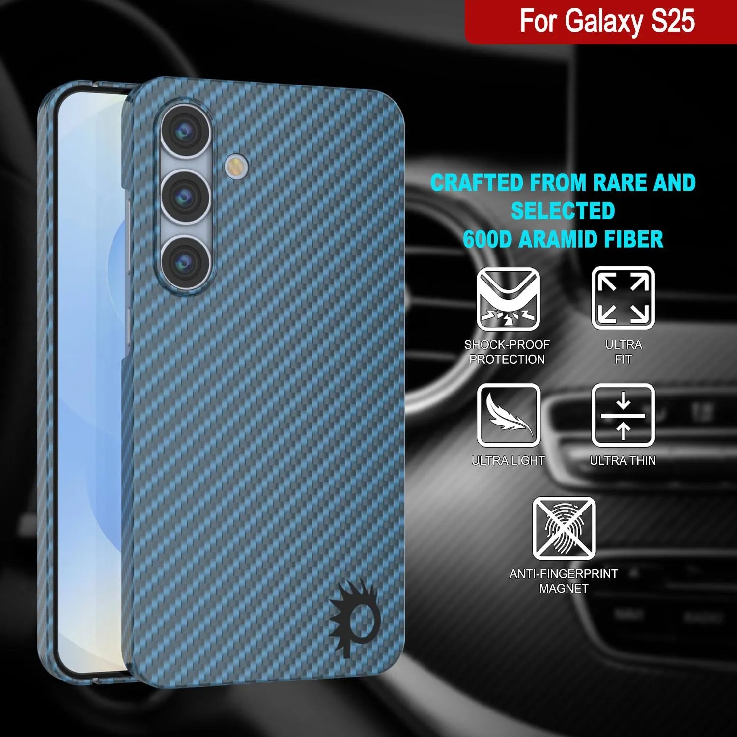 Punkcase Galaxy S25 Carbon Fiber Case [AramidShield Series] Ultra Slim & Light Kevlar [Blue]