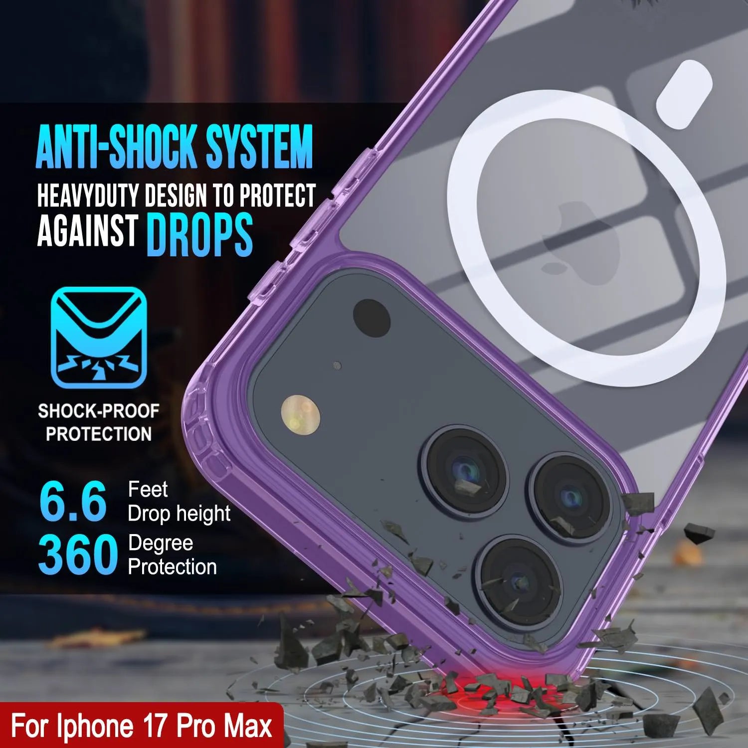 Punkcase iPhone 17 Pro Max Magnetic Wireless Charging Case [ClearMag Series][Purple]