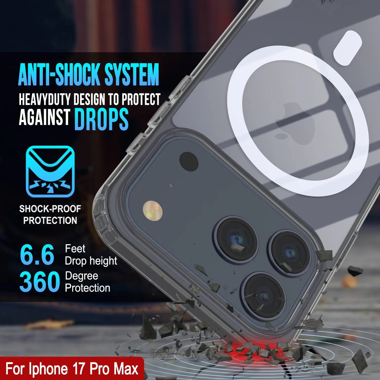 Punkcase iPhone 17 Pro Max Magnetic Wireless Charging Case [ClearMag Series][Silver]