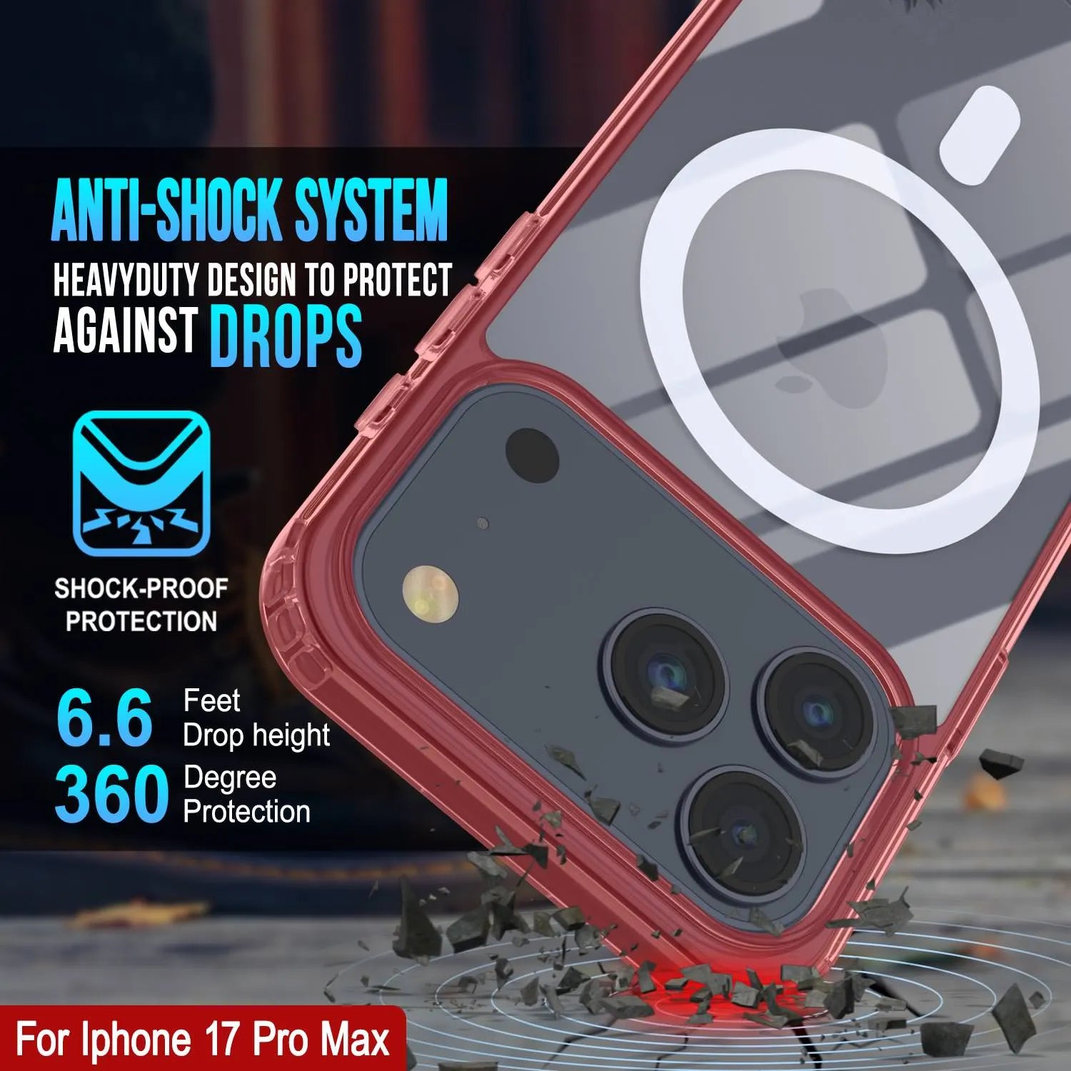 Punkcase iPhone 17 Pro Max Magnetic Wireless Charging Case [ClearMag Series][Red]