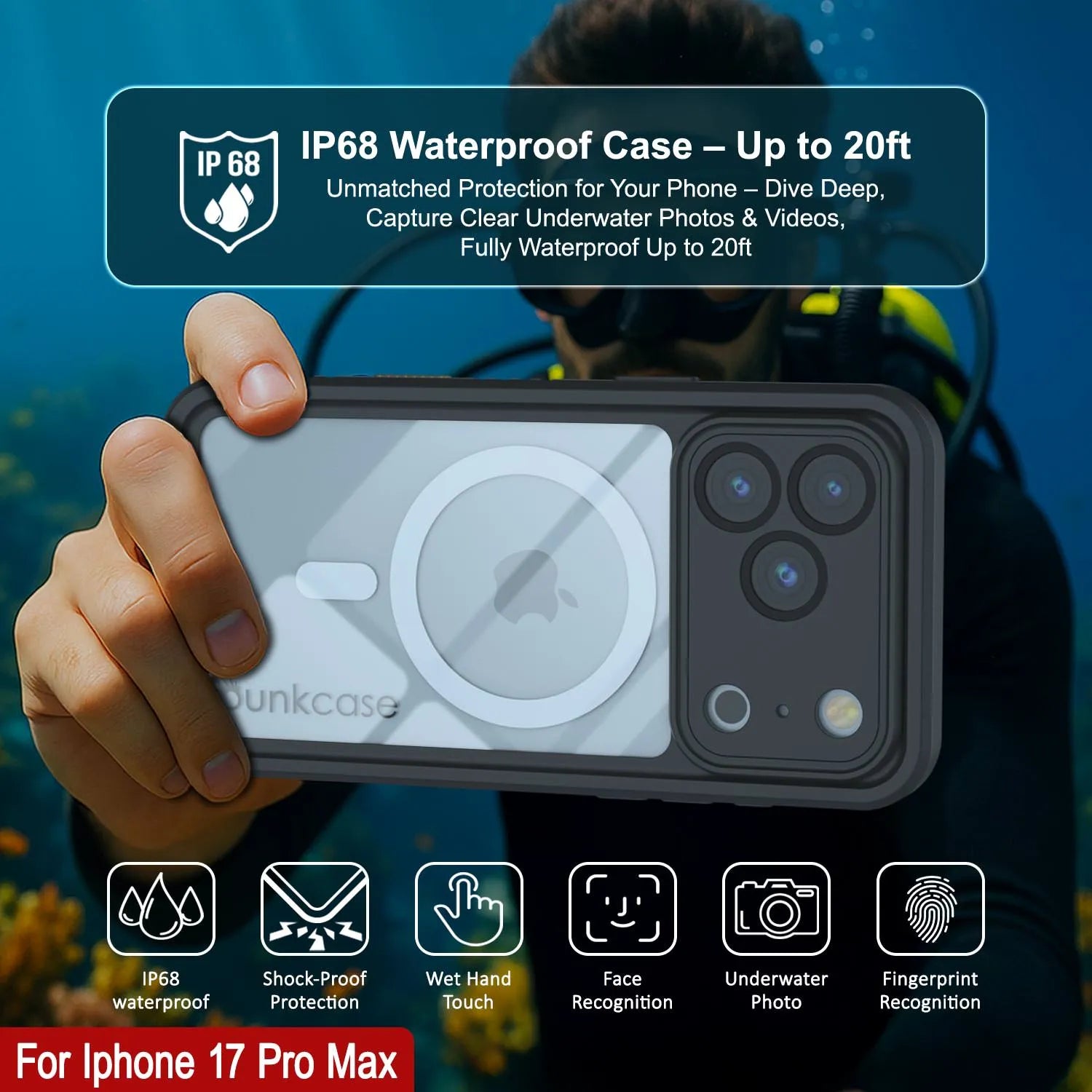 iPhone 17 Pro Max Waterproof Case, Punkcase [Extreme Series] Armor Cover W/ Built In Screen Protector [Red]