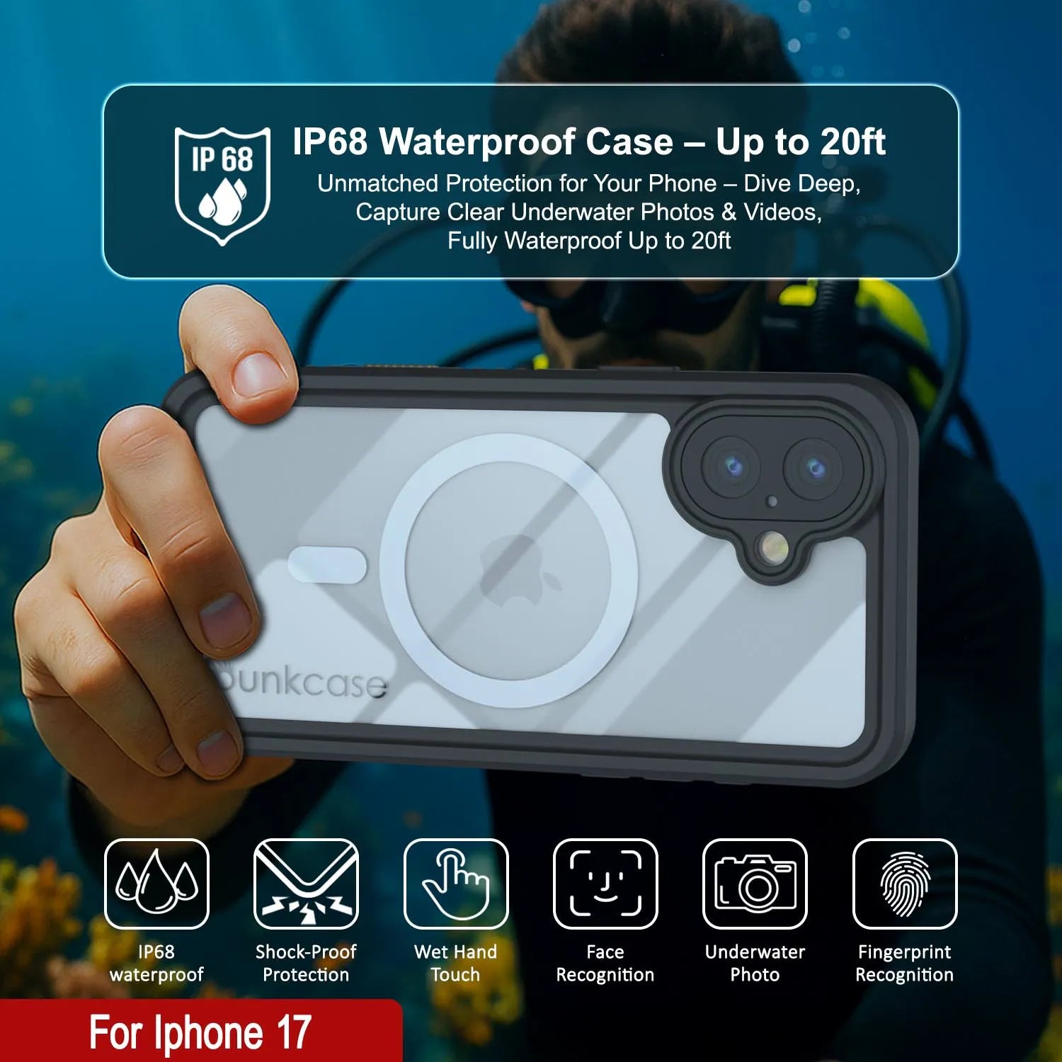 iPhone 17  Waterproof Case, Punkcase [Extreme Mag Series] Armor Cover W/ Built In Screen Protector [Black]
