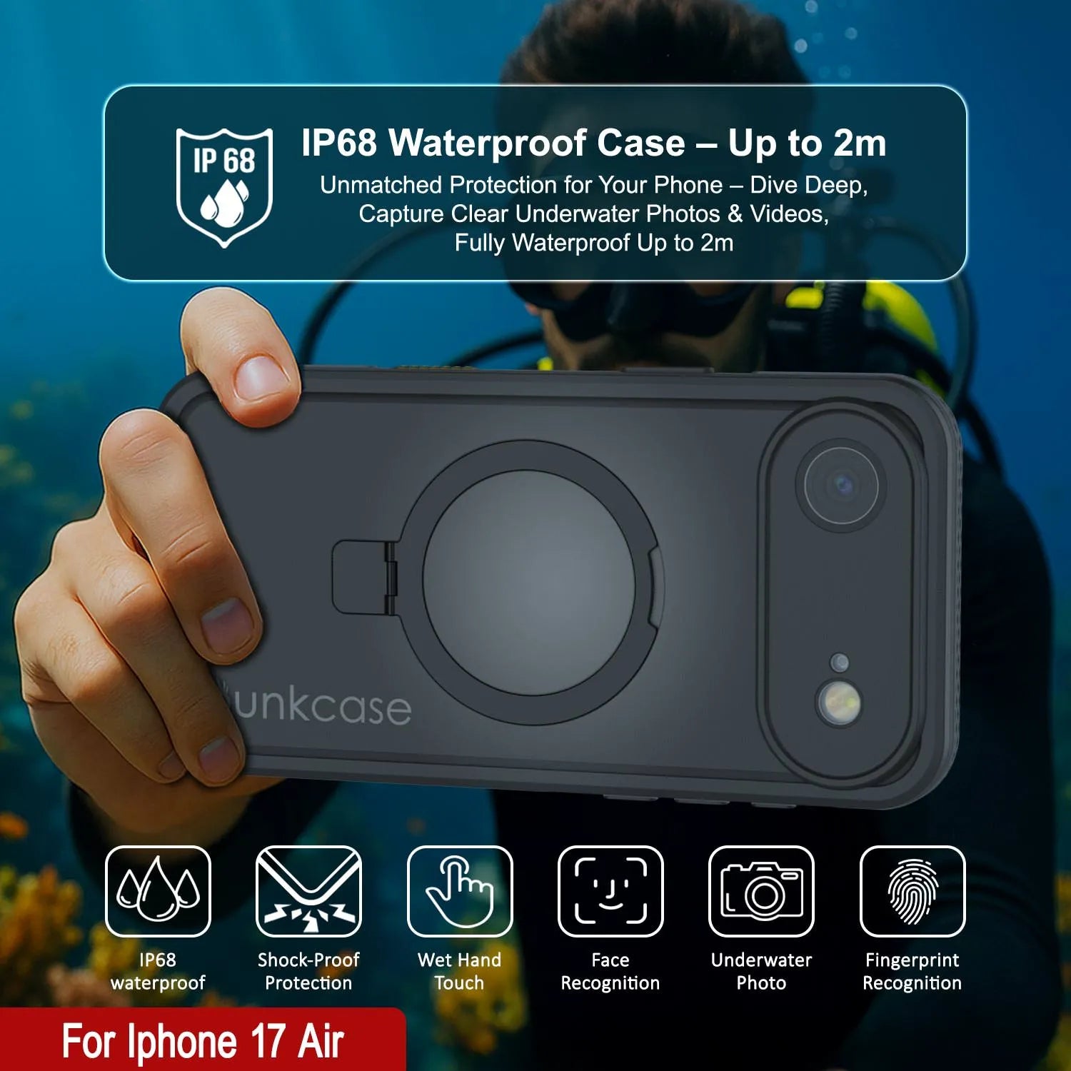 iPhone 17 Air Waterproof Case [Kickstud 2.0 Series] Protective IP68 Cover W/Screen Protector & Kickstand [Grey]