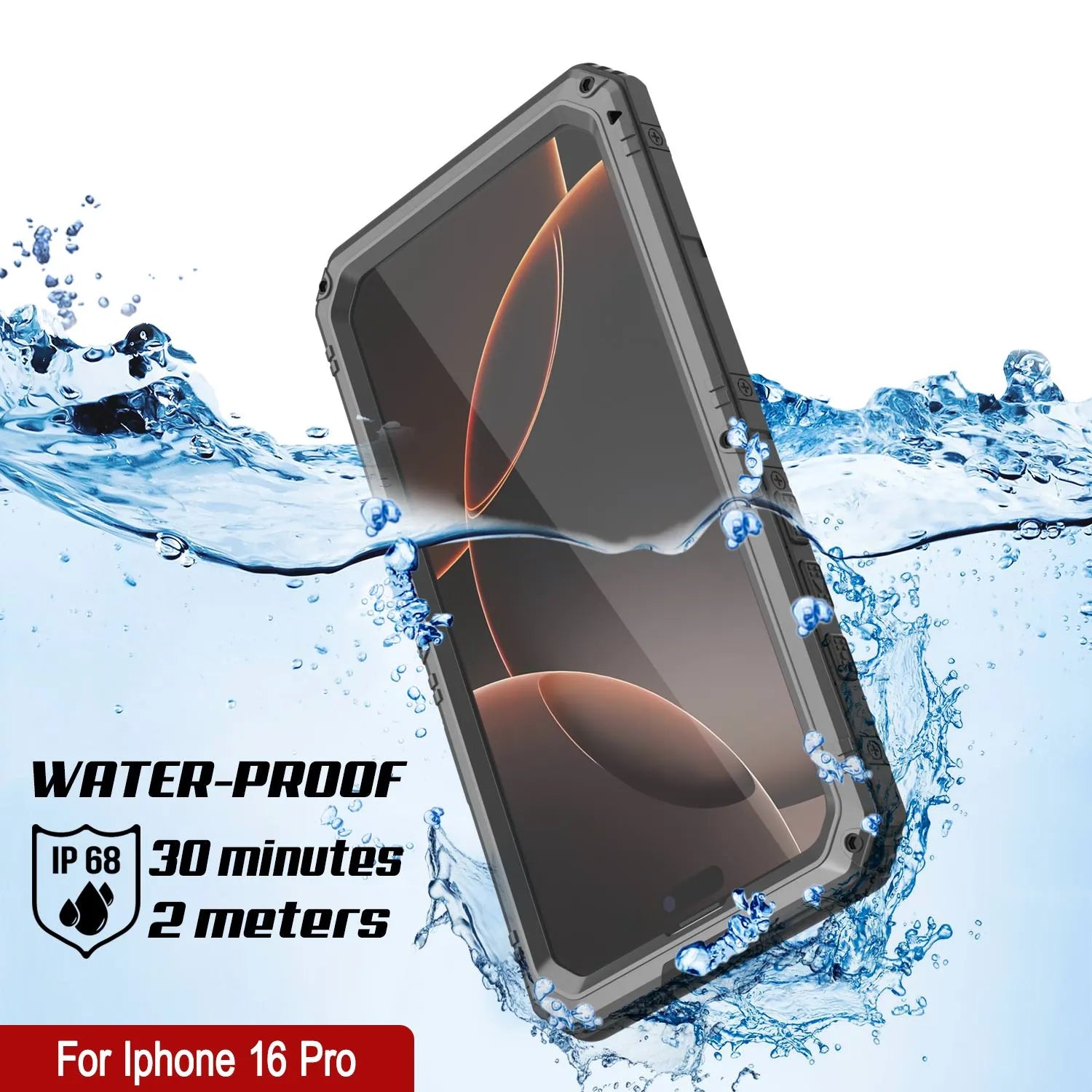 iPhone 16 Pro Metal Extreme 3.0 Series Aluminum Waterproof Case IP68 W/Buillt in Screen Protector & Kickstand [Silver]