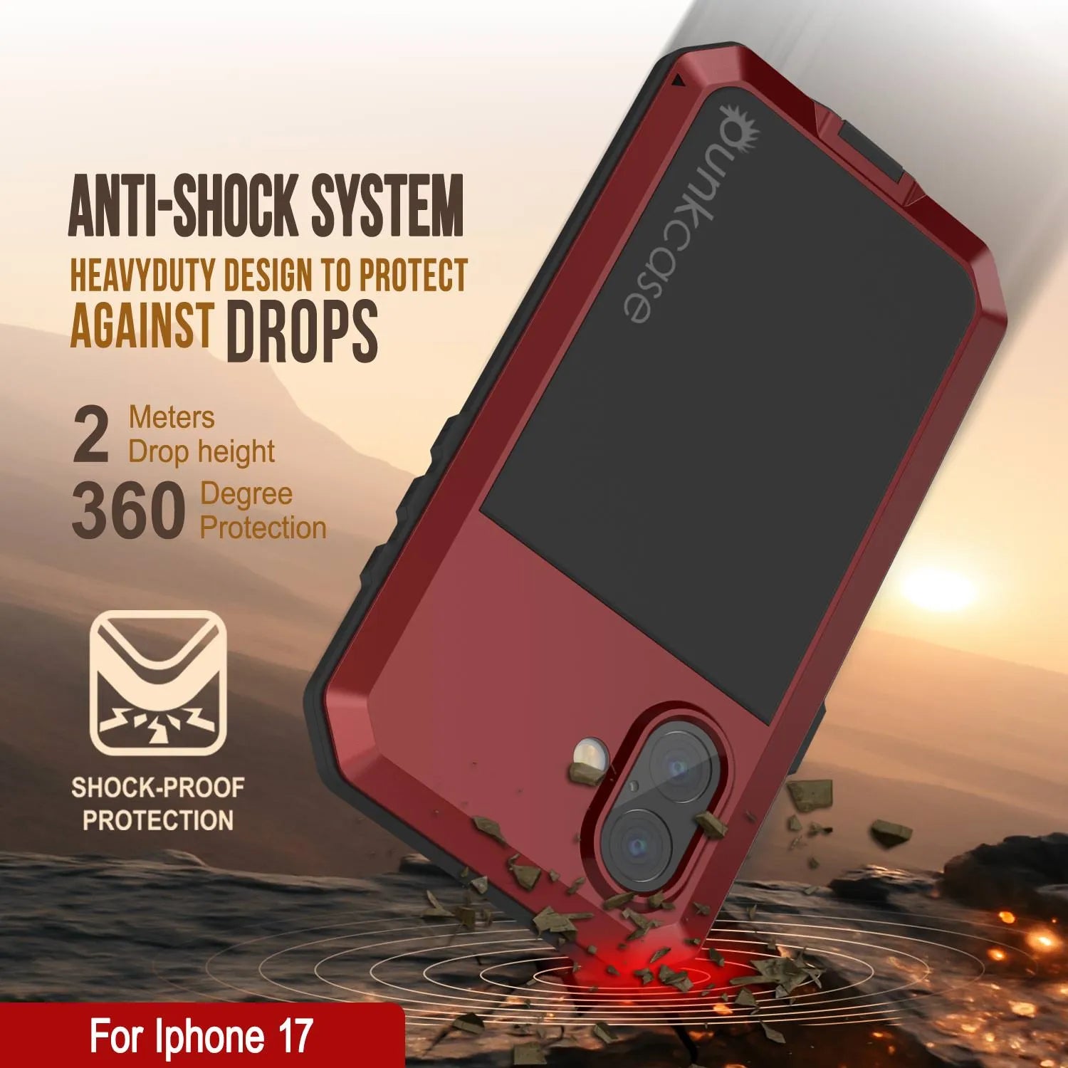 iPhone 17 Metal Case, Heavy Duty Military Grade Armor Cover [shock proof] Full Body Hard [Red]