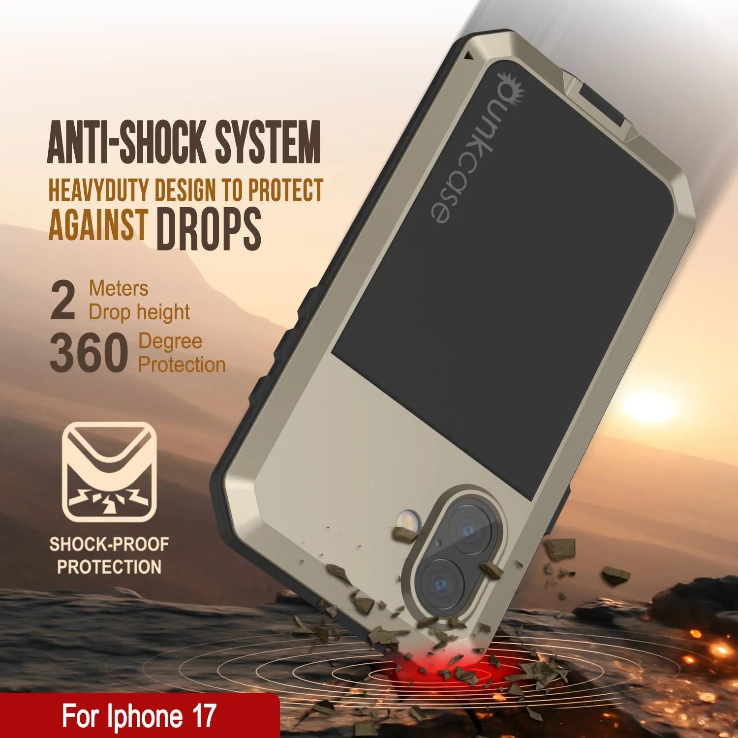 iPhone 17 Metal Case, Heavy Duty Military Grade Armor Cover [shock proof] Full Body Hard [Gold]