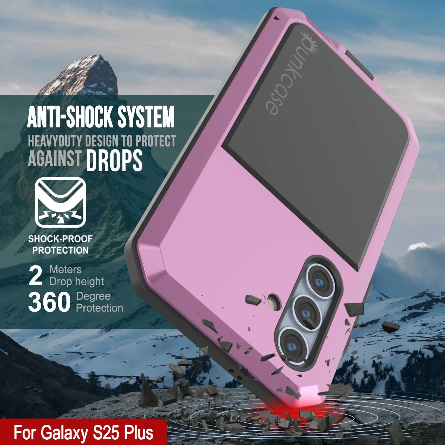 Galaxy S25 Plus Metal Case, Heavy Duty Military Grade Armor Cover [shock proof] Full Body Hard [Pink]