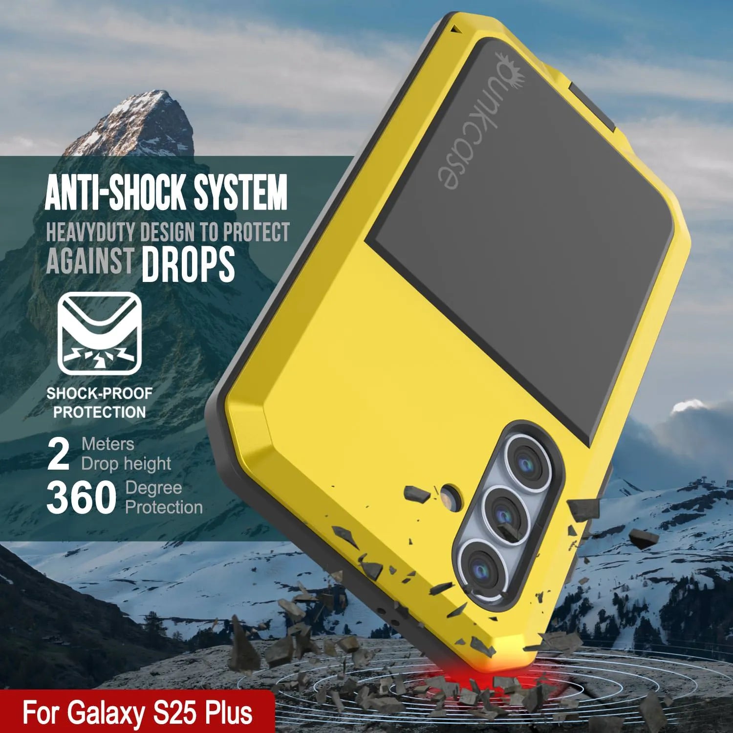 Galaxy S25 Plus Metal Case, Heavy Duty Military Grade Armor Cover [shock proof] Full Body Hard [Yellow]