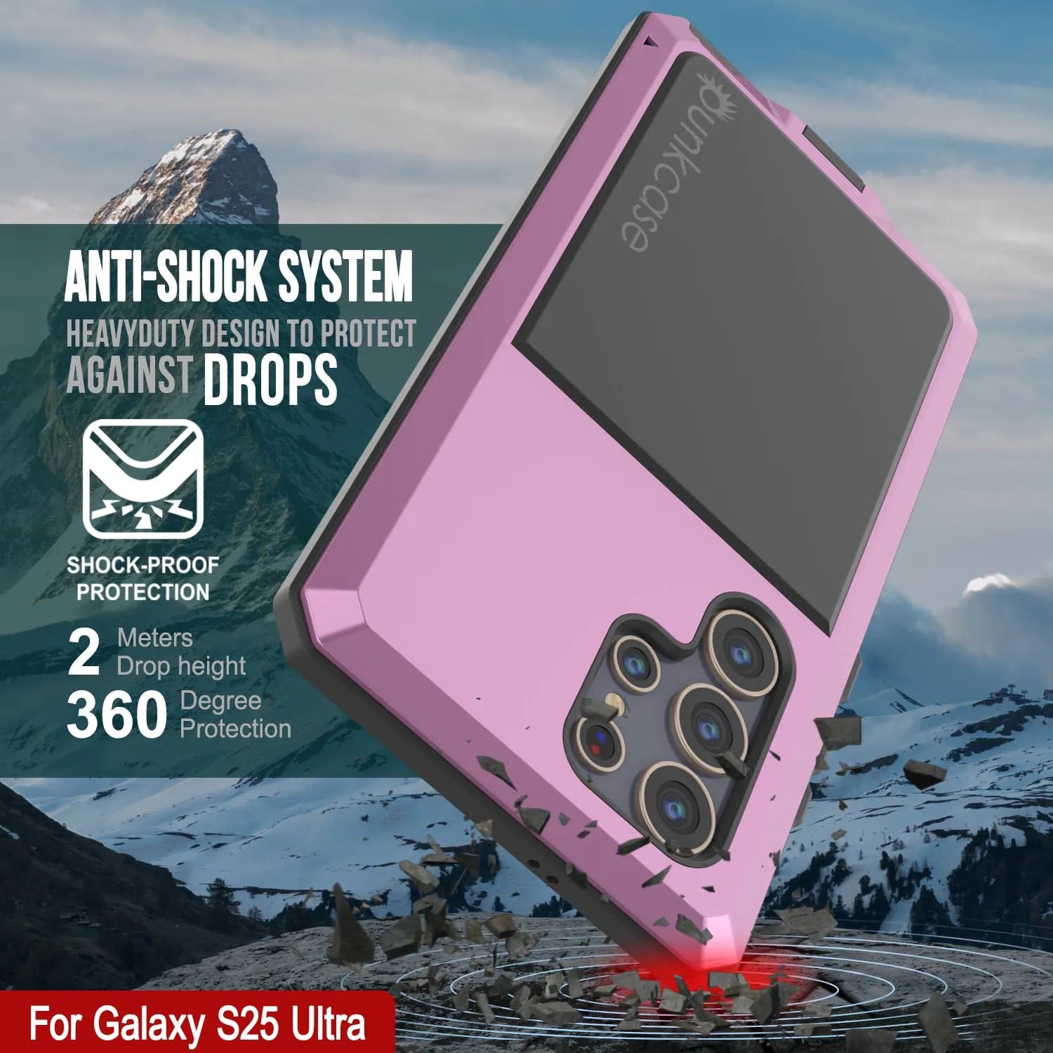 Galaxy S25 Ultra Metal Case, Heavy Duty Military Grade Armor Cover [shock proof] Full Body Hard [Pink]