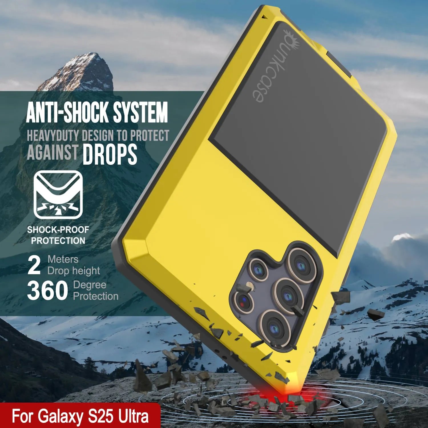 Galaxy S25 Ultra Metal Case, Heavy Duty Military Grade Armor Cover [shock proof] Full Body Hard [Yellow]