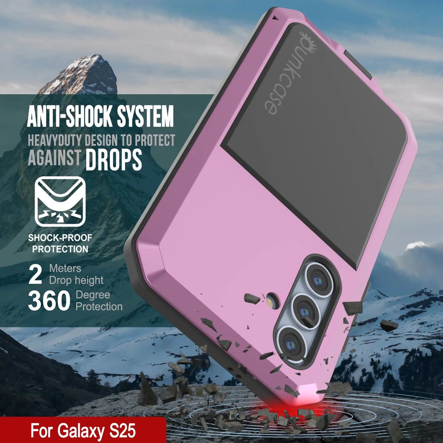 Galaxy S25 Metal Case, Heavy Duty Military Grade Armor Cover [shock proof] Full Body Hard [Pink]