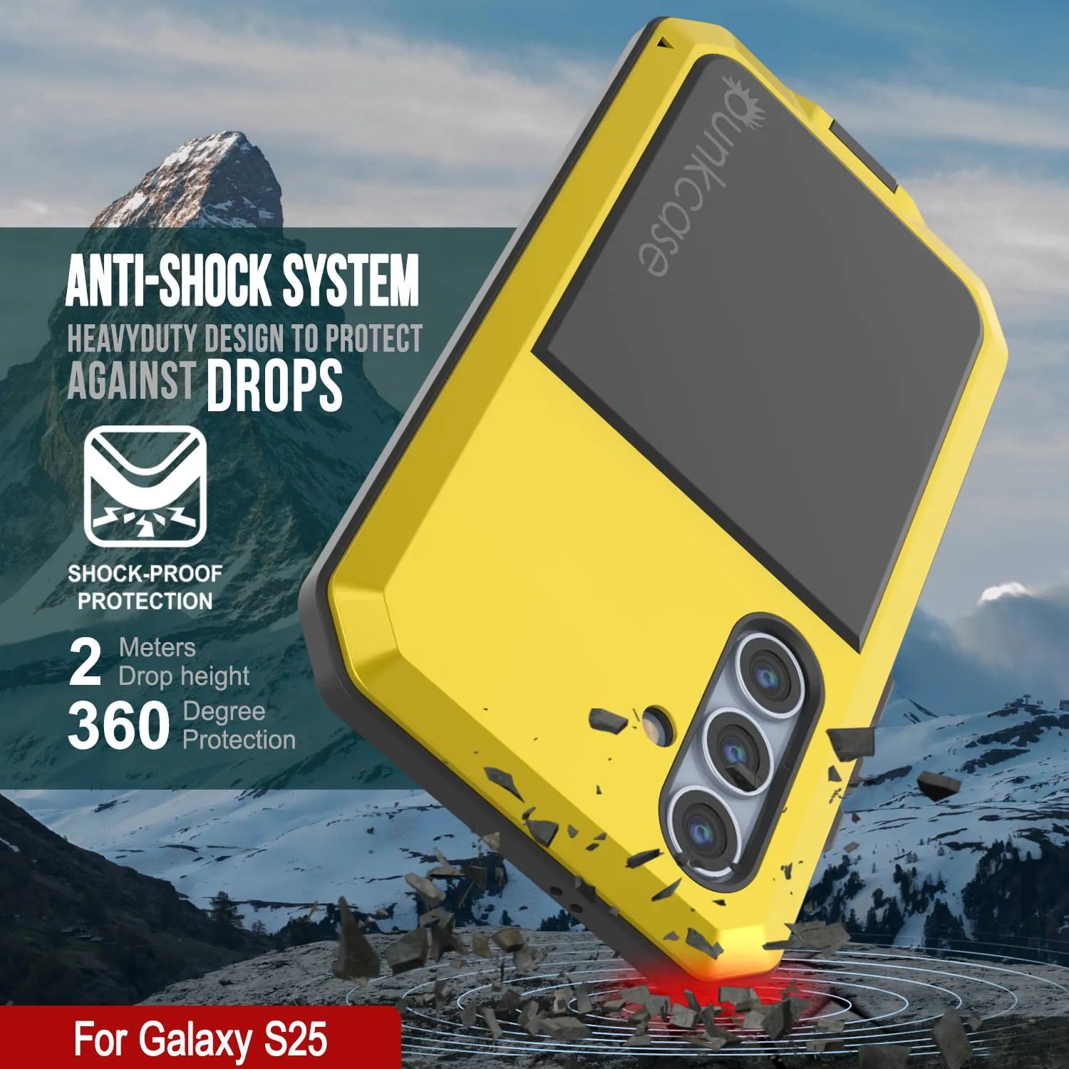 Galaxy S25 Metal Case, Heavy Duty Military Grade Armor Cover [shock proof] Full Body Hard [Yellow]