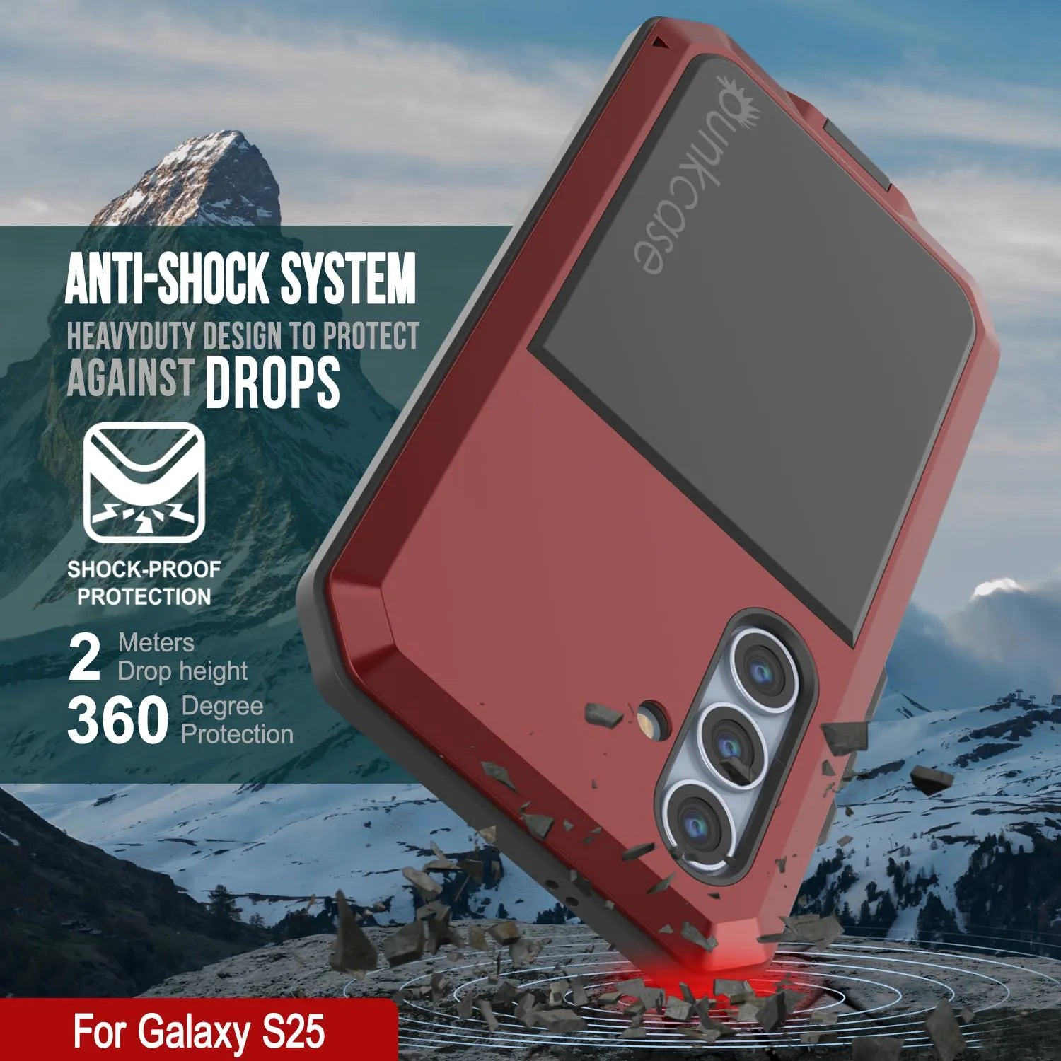 Galaxy S25 Metal Case, Heavy Duty Military Grade Armor Cover [shock proof] Full Body Hard [Red]