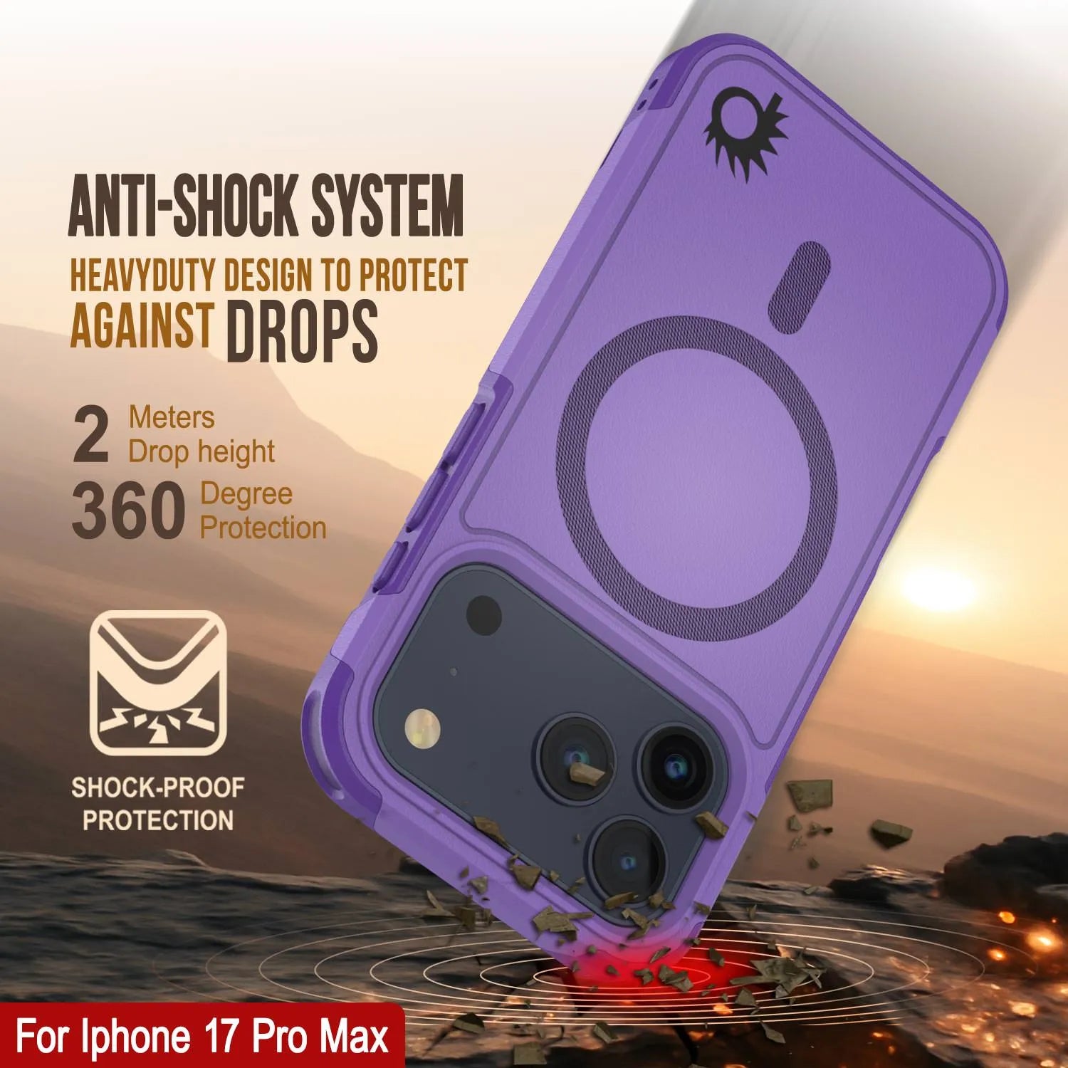 PunkCase iPhone 17 Pro Max Case, [Spartan 2.0 Series] Clear Rugged Heavy Duty Cover W/Built in Screen Protector [purple]