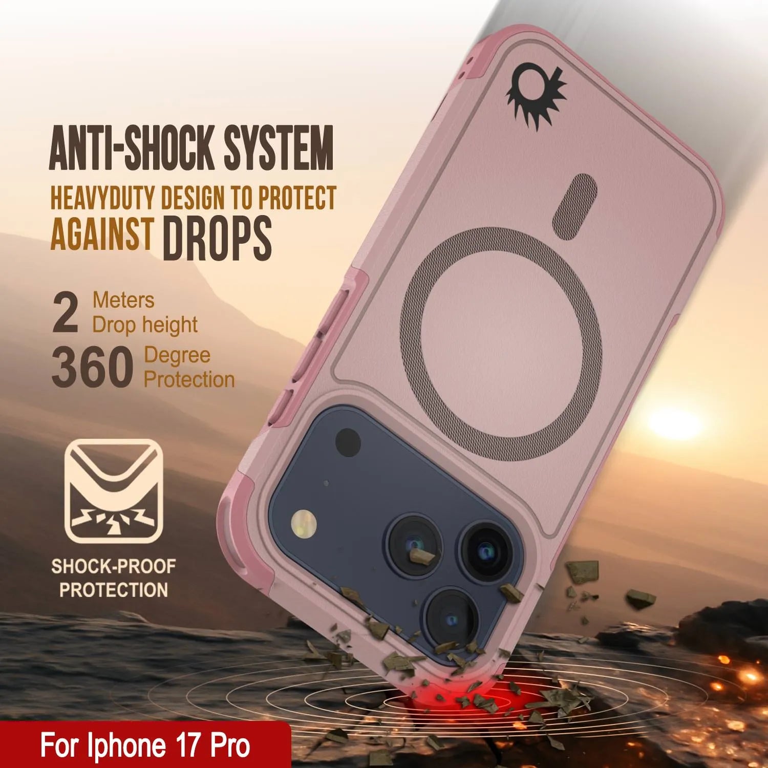 PunkCase iPhone 17 Pro Case, [Spartan 2.0 Series] Clear Rugged Heavy Duty Cover W/Built in Screen Protector [pink]